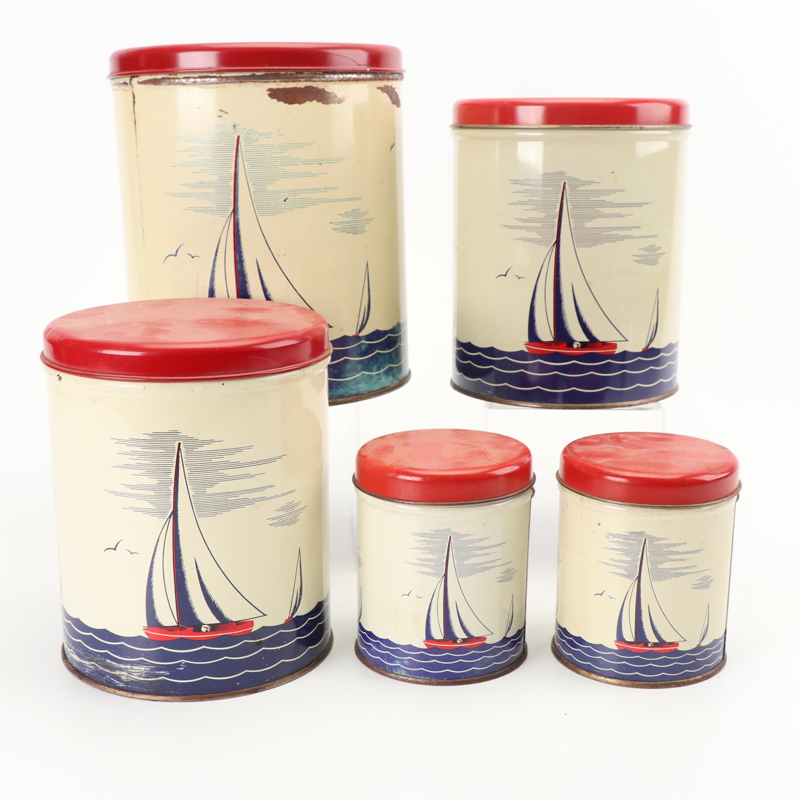 Metal Canisters with Sailboat Design