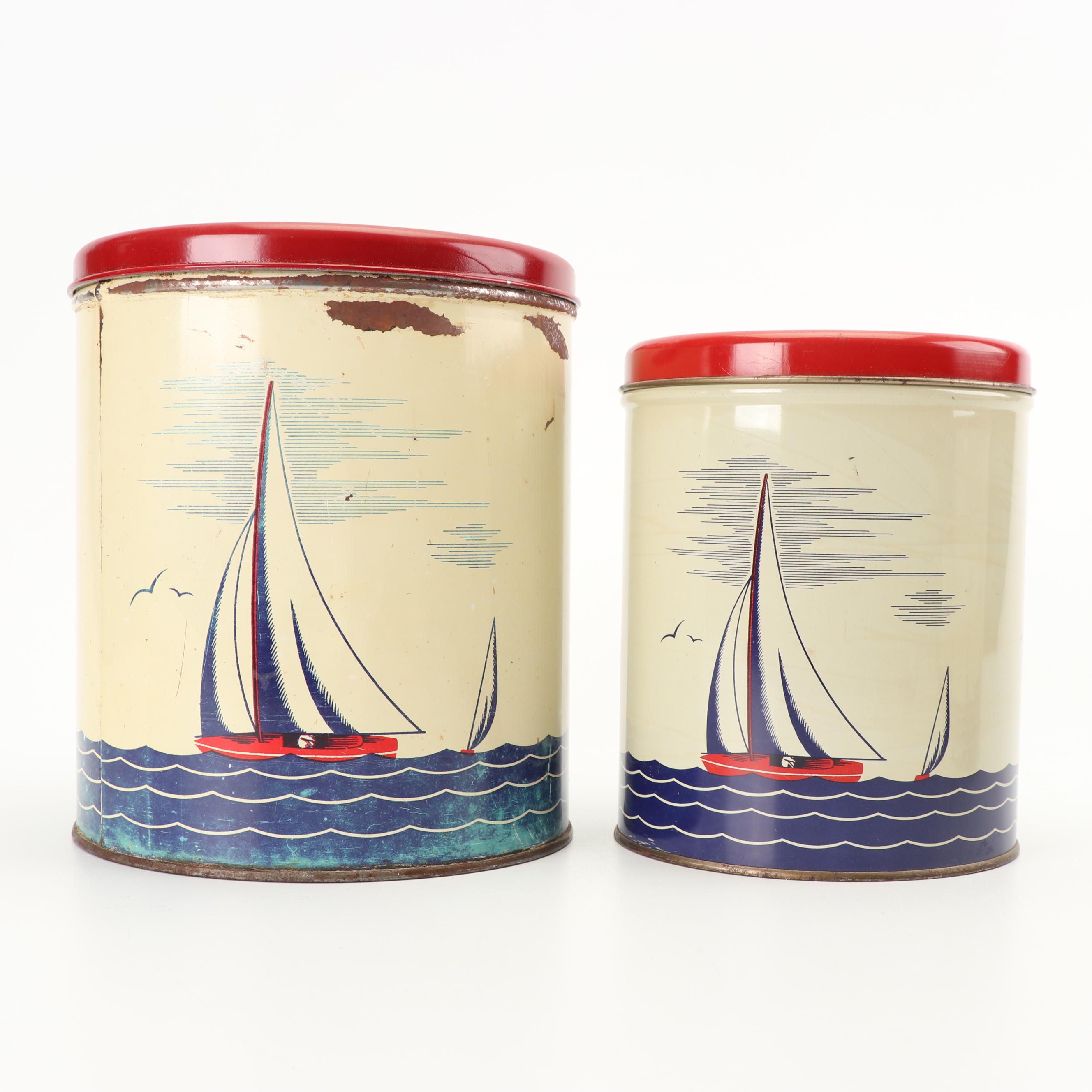 Metal Canisters with Sailboat Design