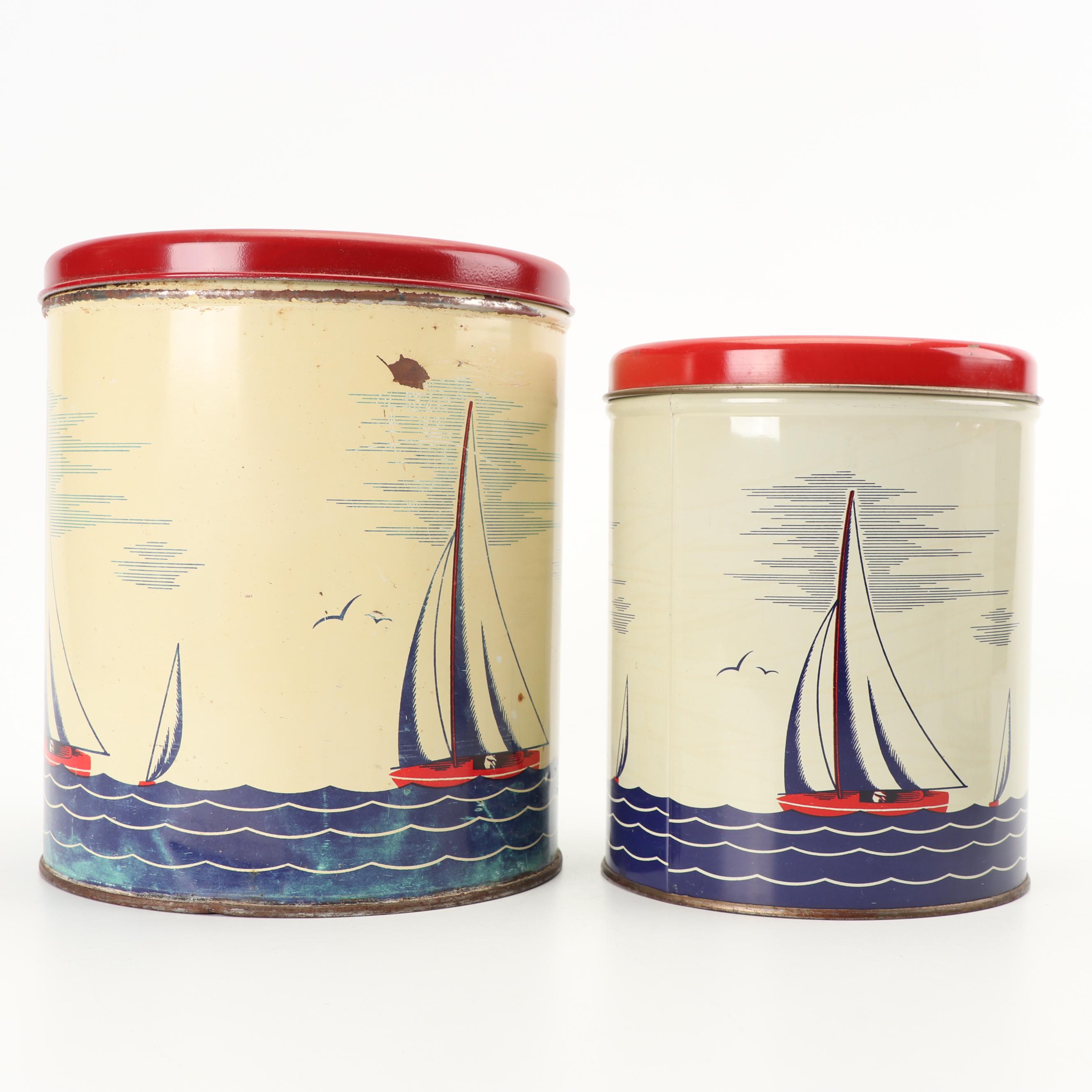 Metal Canisters with Sailboat Design