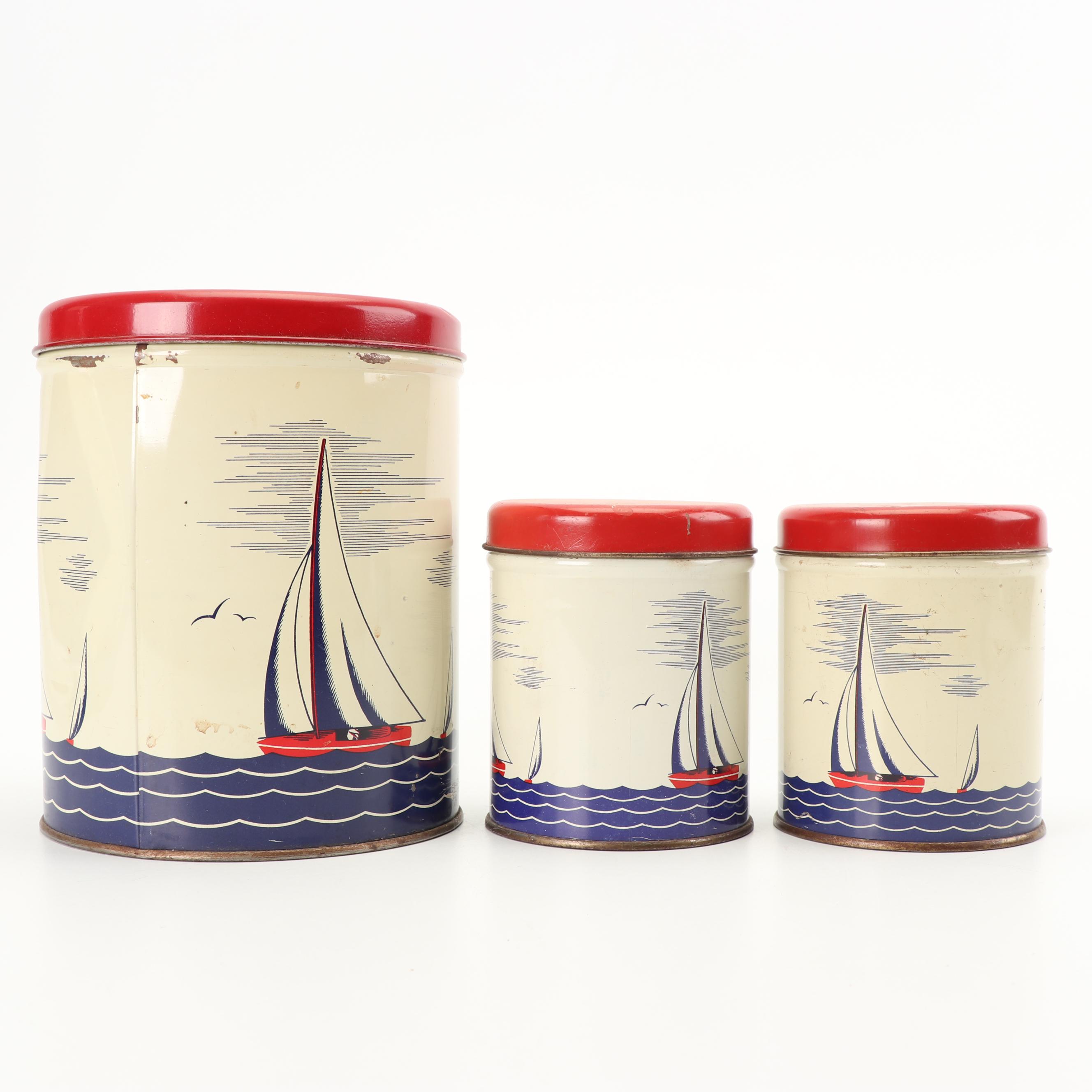 Metal Canisters with Sailboat Design