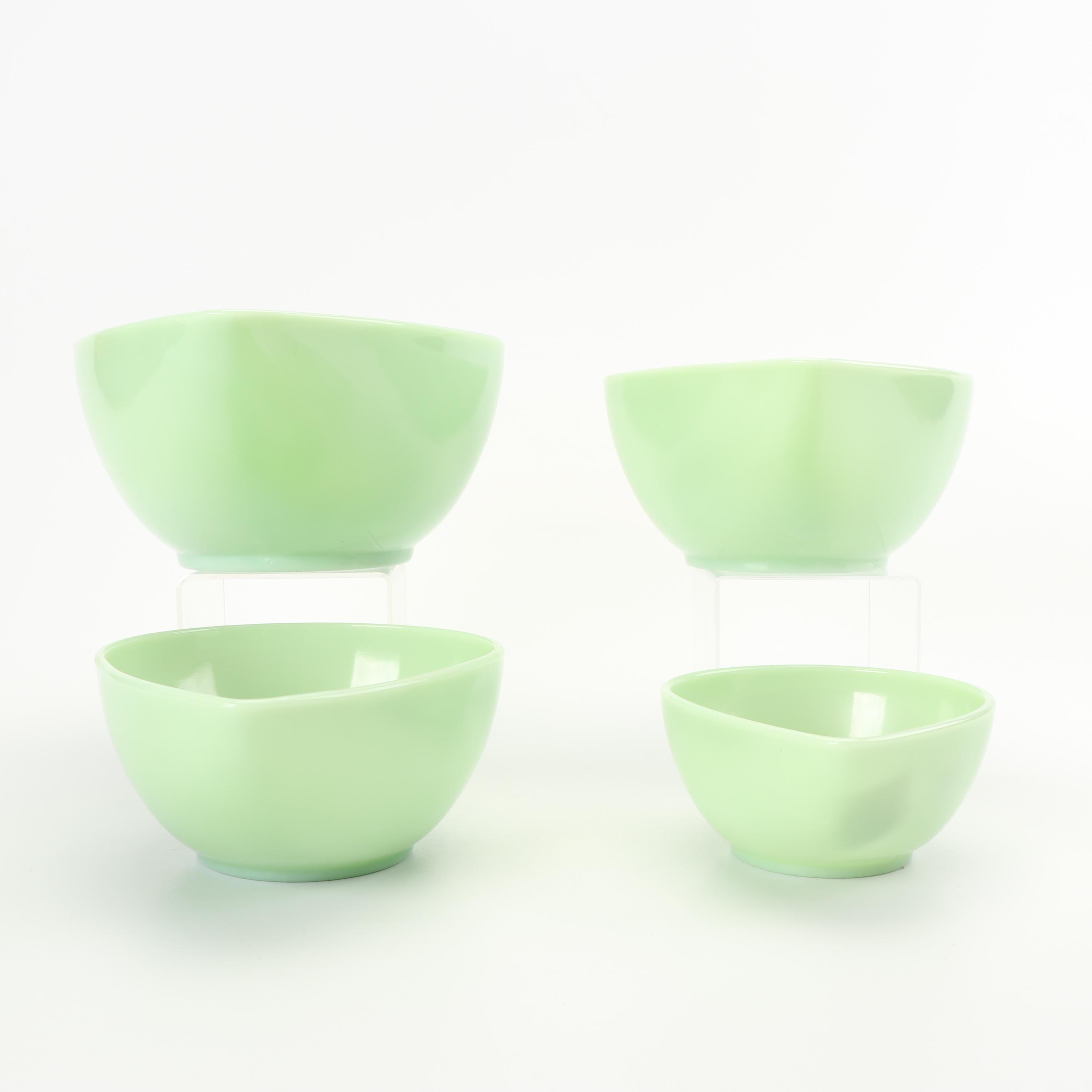 Fire King Jade-ite Glass Teardrop Nesting Bowls, Mid-Century