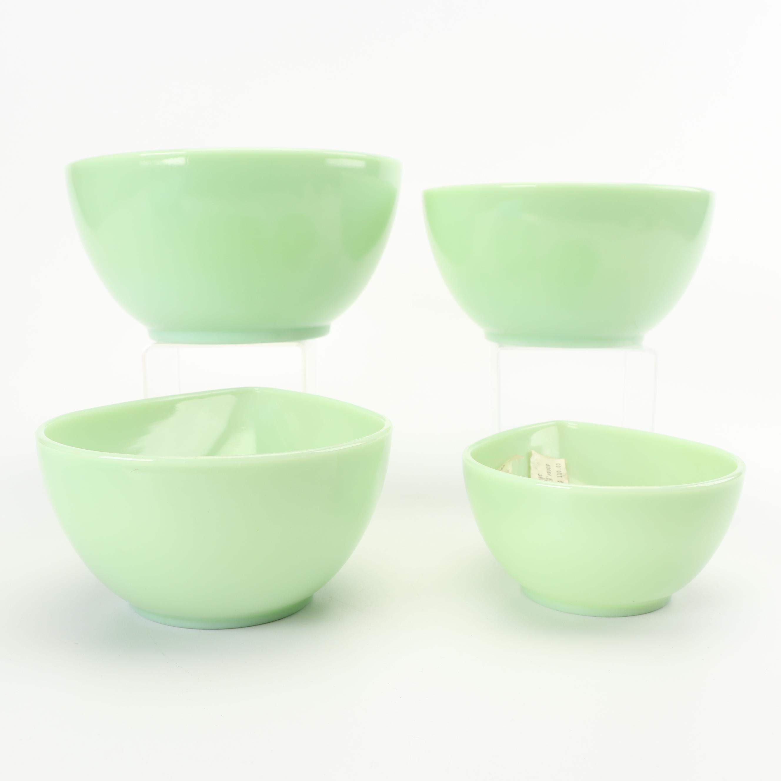 Fire King Jade-ite Glass Teardrop Nesting Bowls, Mid-Century