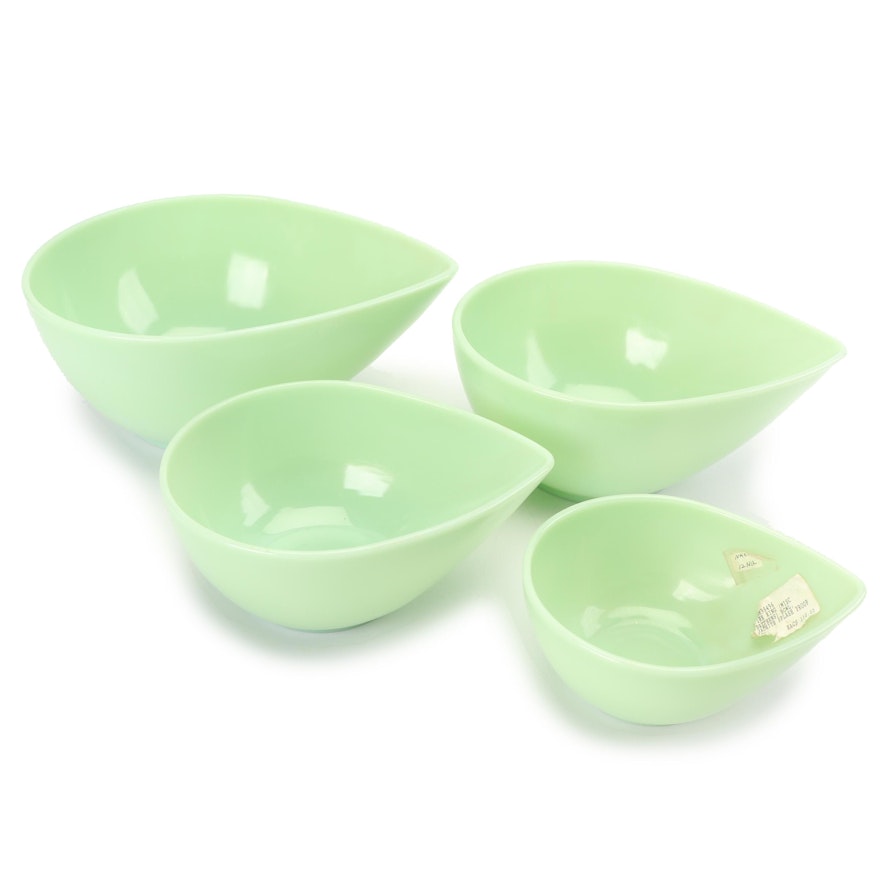 Fire King Jade-ite Glass Teardrop Nesting Bowls, Mid-Century