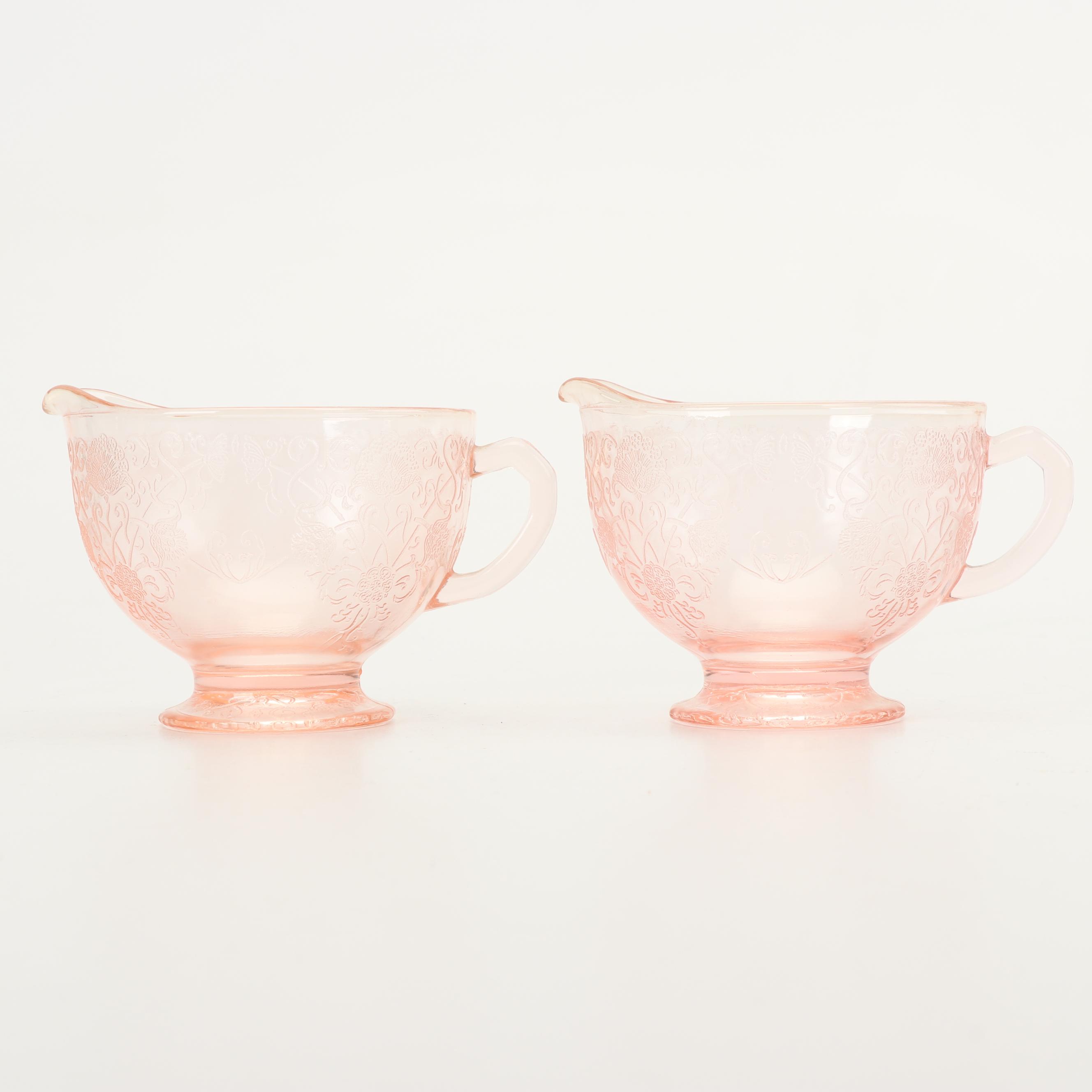 Hazel-Atlas "Florentine I Pink" Depression Glass Creamer and Sugar Bowls