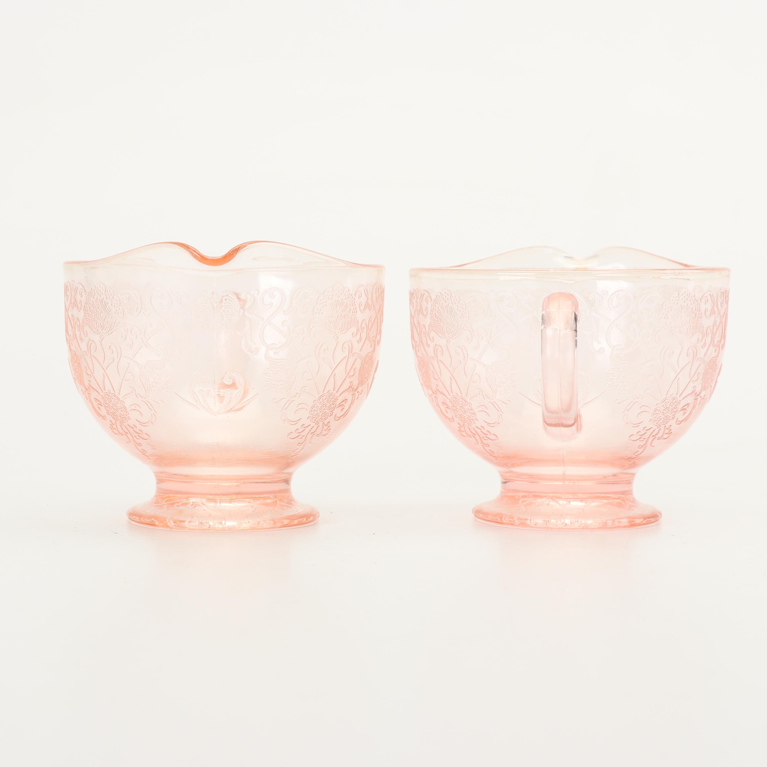 Hazel-Atlas "Florentine I Pink" Depression Glass Creamer and Sugar Bowls