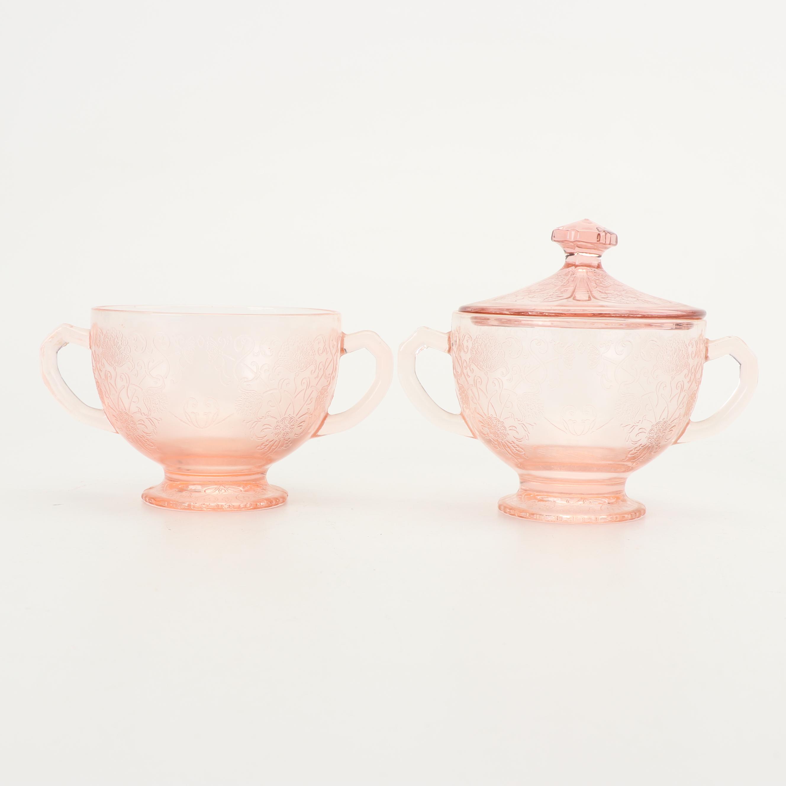 Hazel-Atlas "Florentine I Pink" Depression Glass Creamer and Sugar Bowls