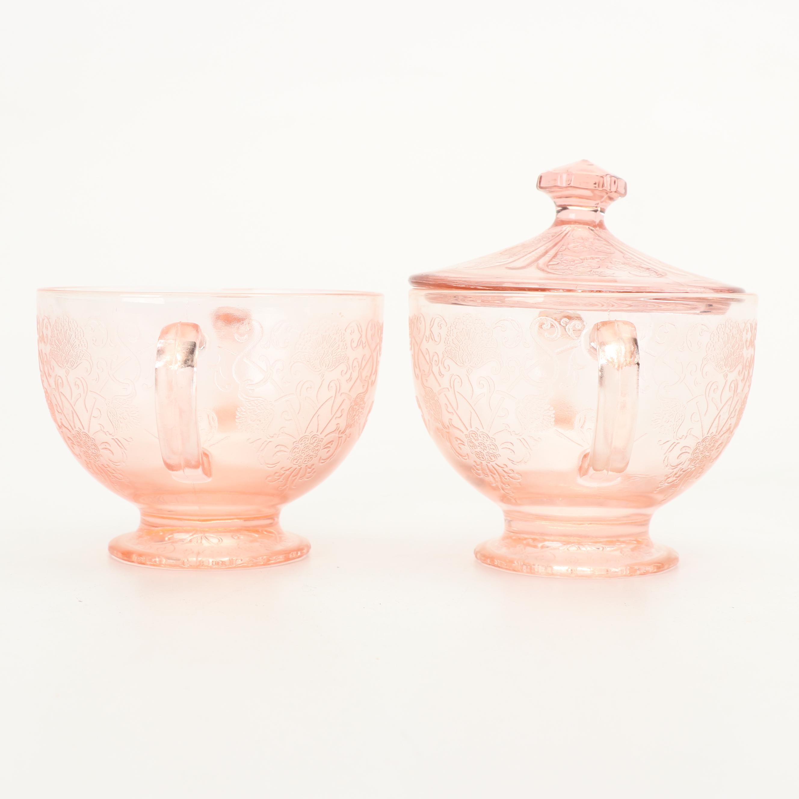 Hazel-Atlas "Florentine I Pink" Depression Glass Creamer and Sugar Bowls