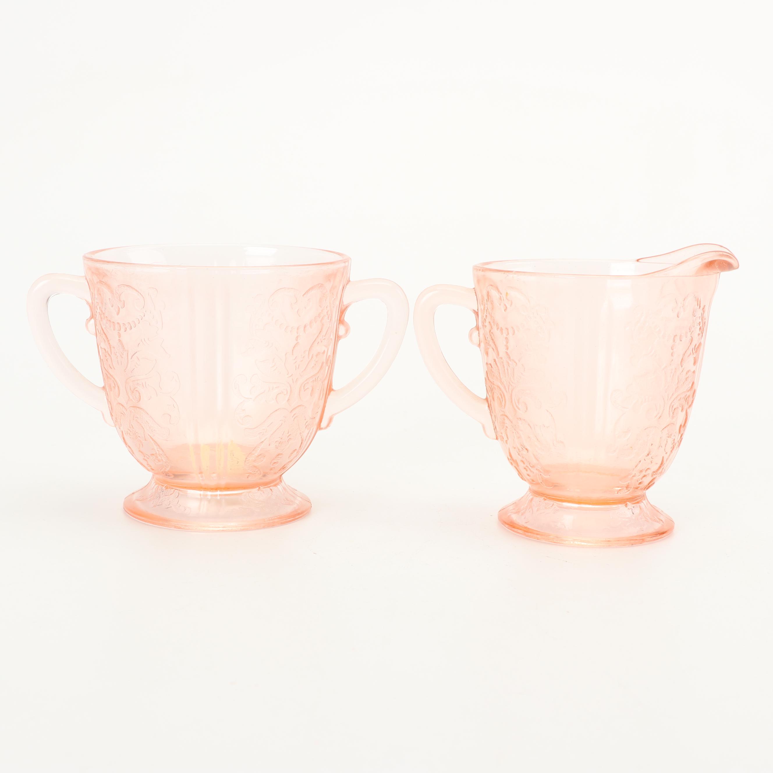 Hazel-Atlas "Florentine I Pink" Depression Glass Creamer and Sugar Bowls