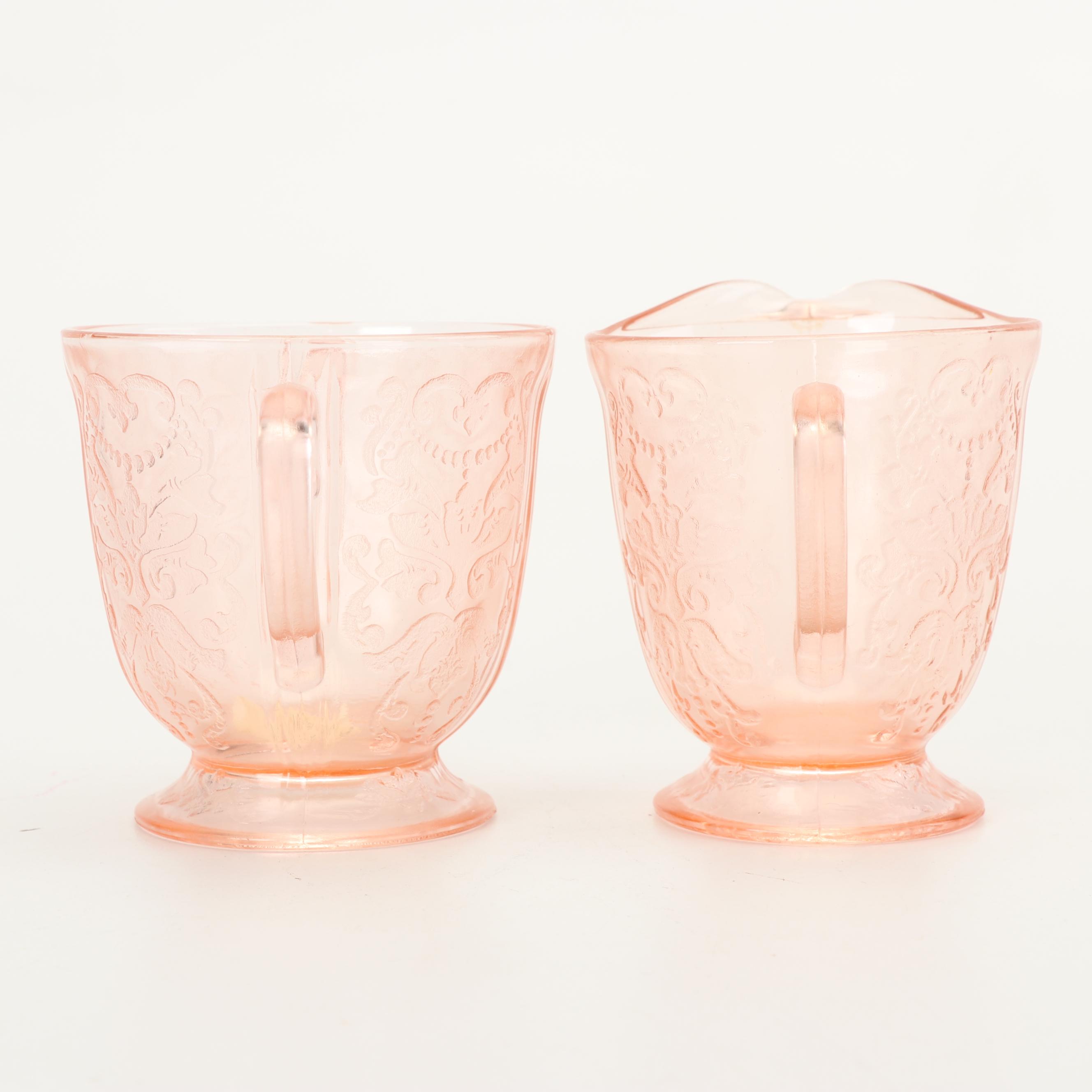 Hazel-Atlas "Florentine I Pink" Depression Glass Creamer and Sugar Bowls