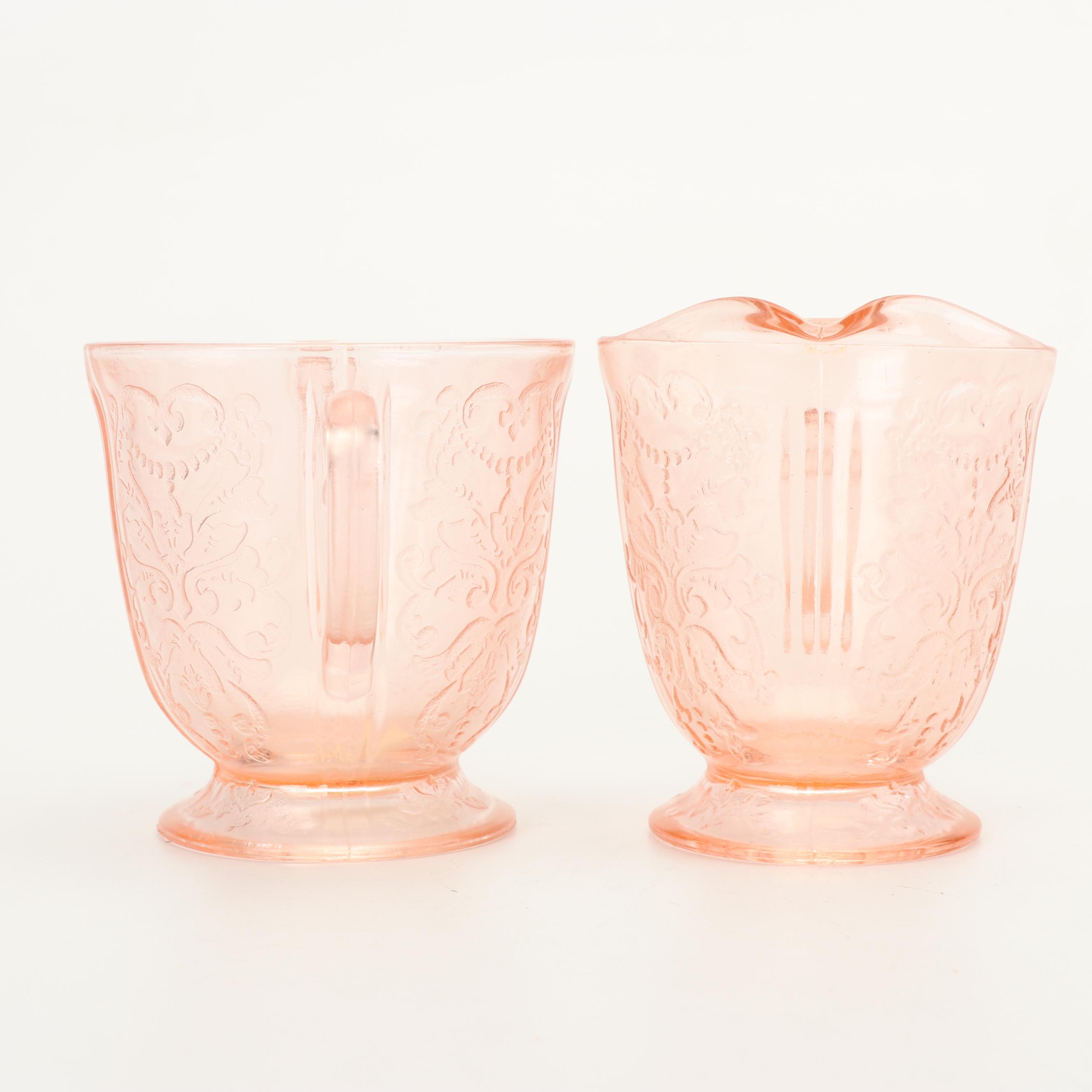 Hazel-Atlas "Florentine I Pink" Depression Glass Creamer and Sugar Bowls
