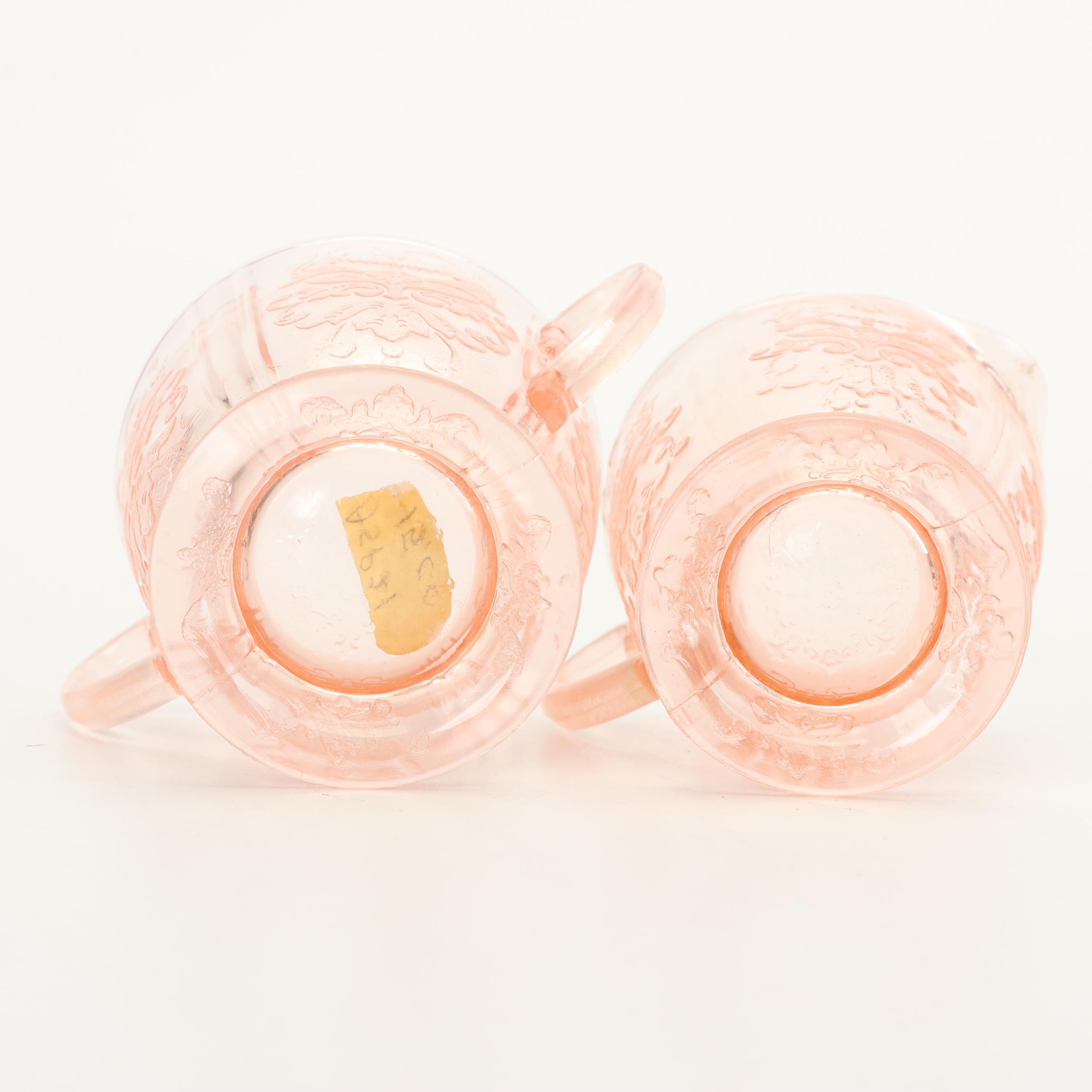 Hazel-Atlas "Florentine I Pink" Depression Glass Creamer and Sugar Bowls