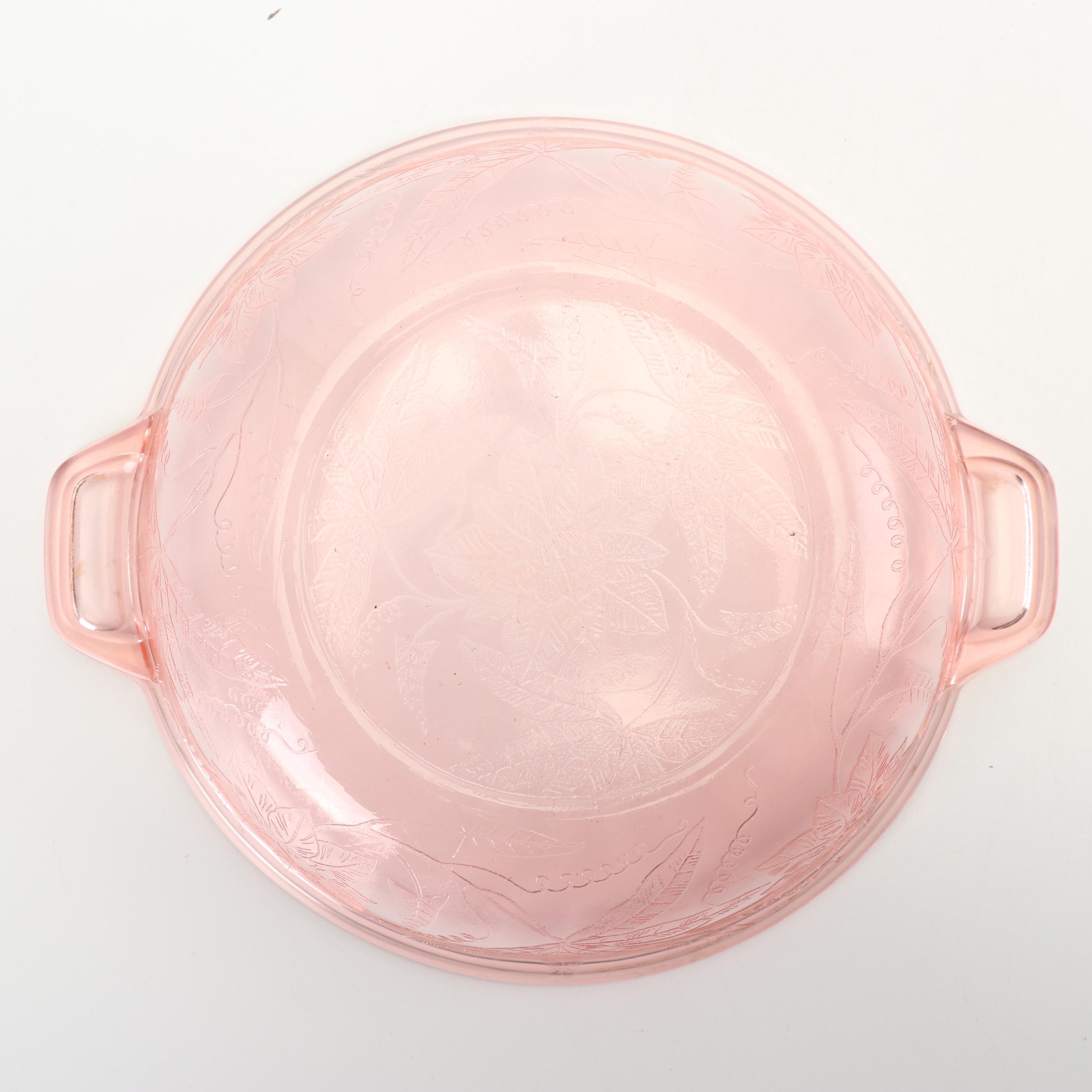 Jeanette "Floral Pink" Depression Glass Covered Round Vegetable Bowl