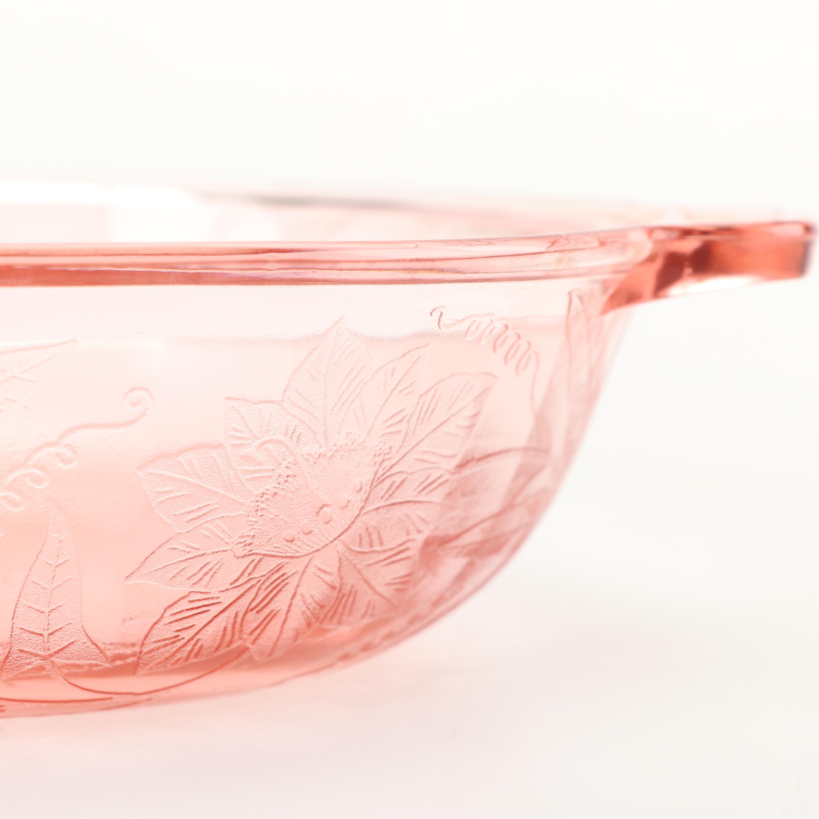 Jeanette "Floral Pink" Depression Glass Covered Round Vegetable Bowl