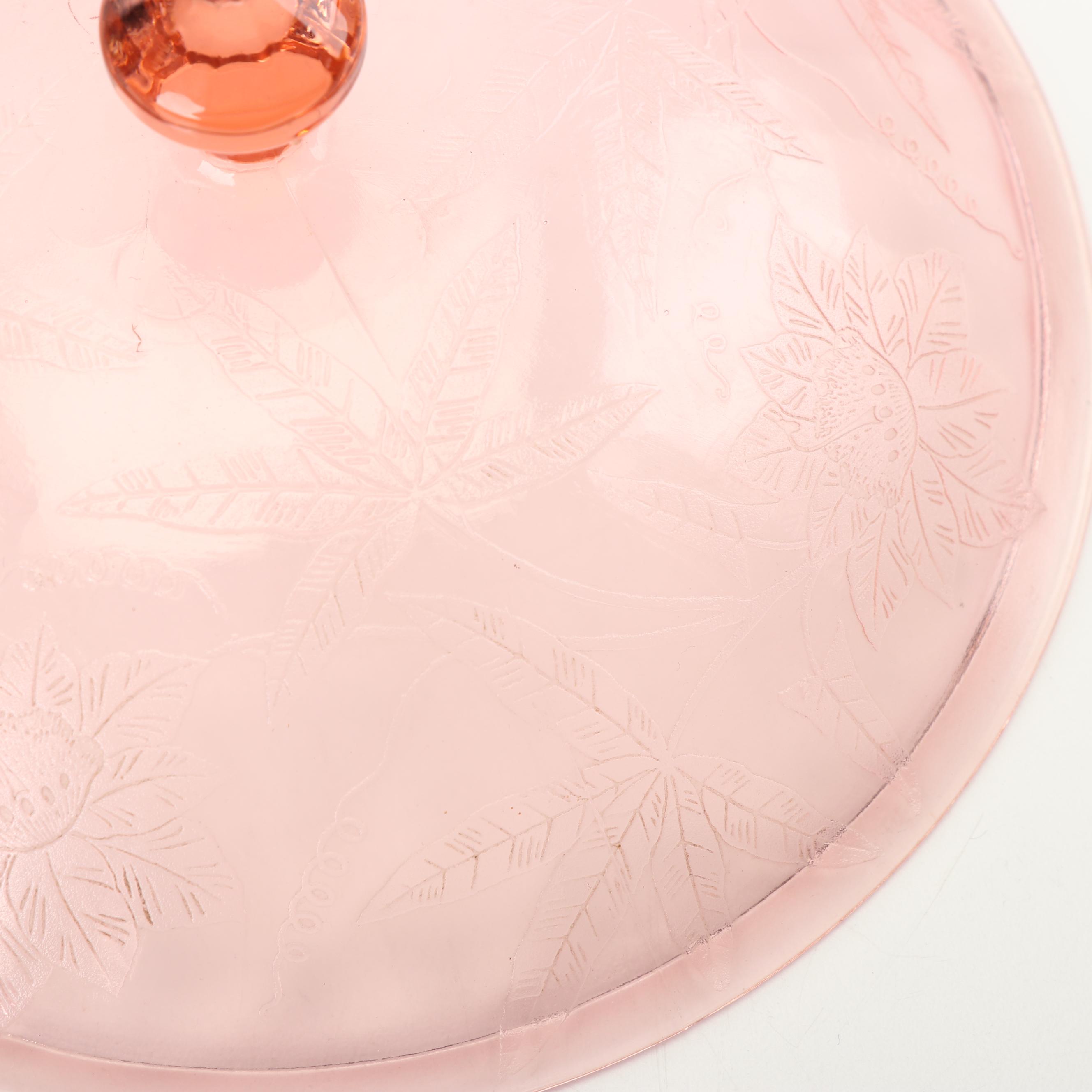 Jeanette "Floral Pink" Depression Glass Covered Round Vegetable Bowl