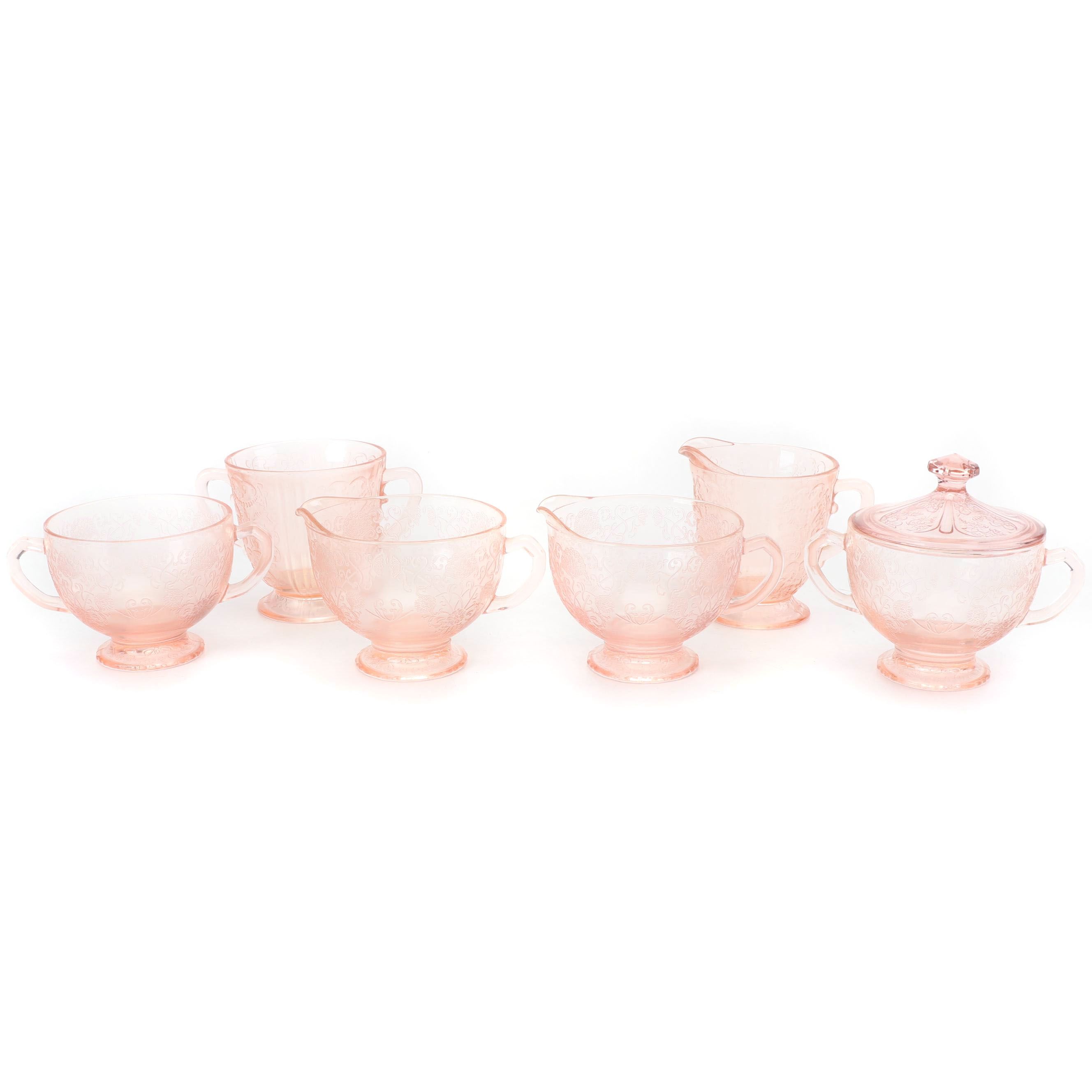 Hazel-Atlas "Florentine I Pink" Depression Glass Creamer and Sugar Bowls
