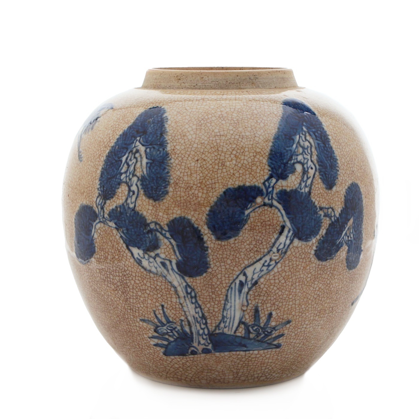 Chinese Crackle Porcelain Jar with Longevity Motif, Qing Dynasty