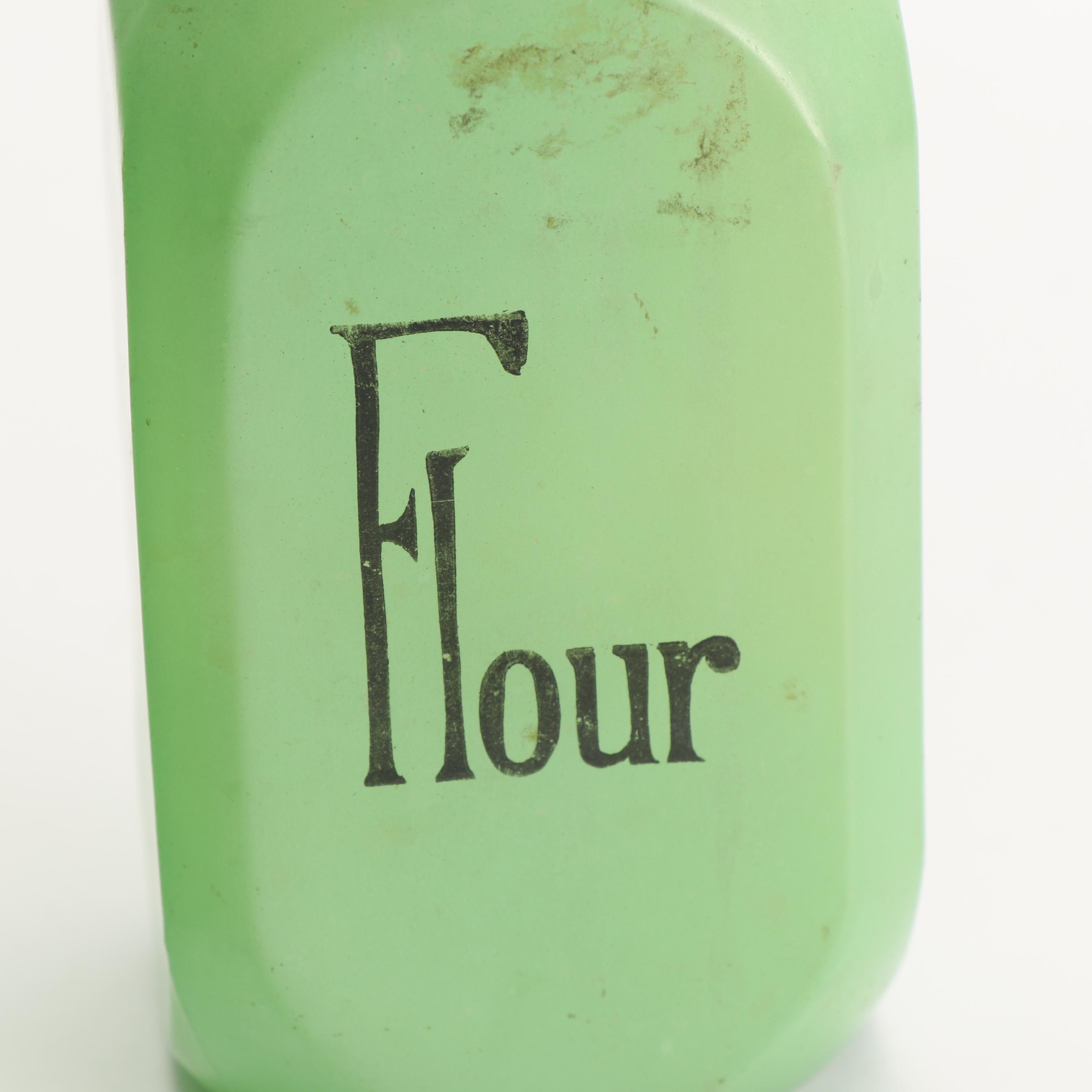 Jadeite Glass Kitchen Canisters including Jeannette, Mid-Century