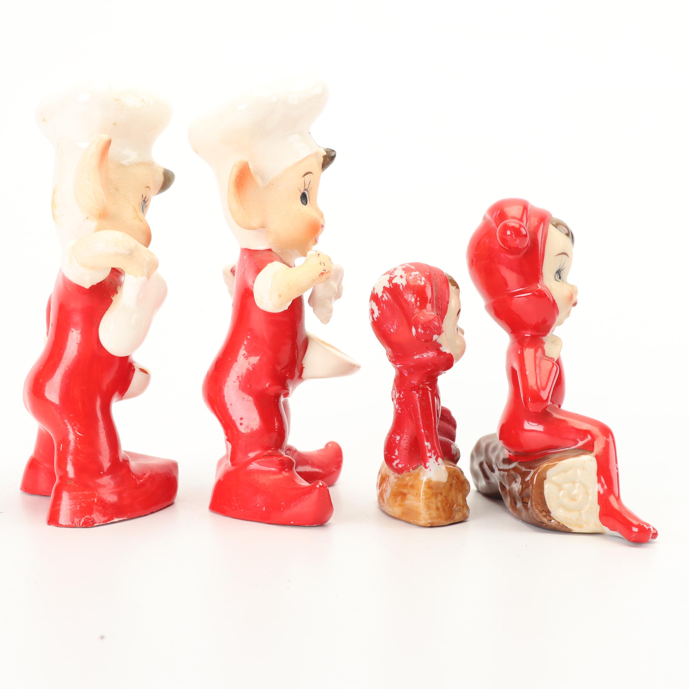 Ceramic Pixie Figurines with Salt and Pepper Set, Mid Century