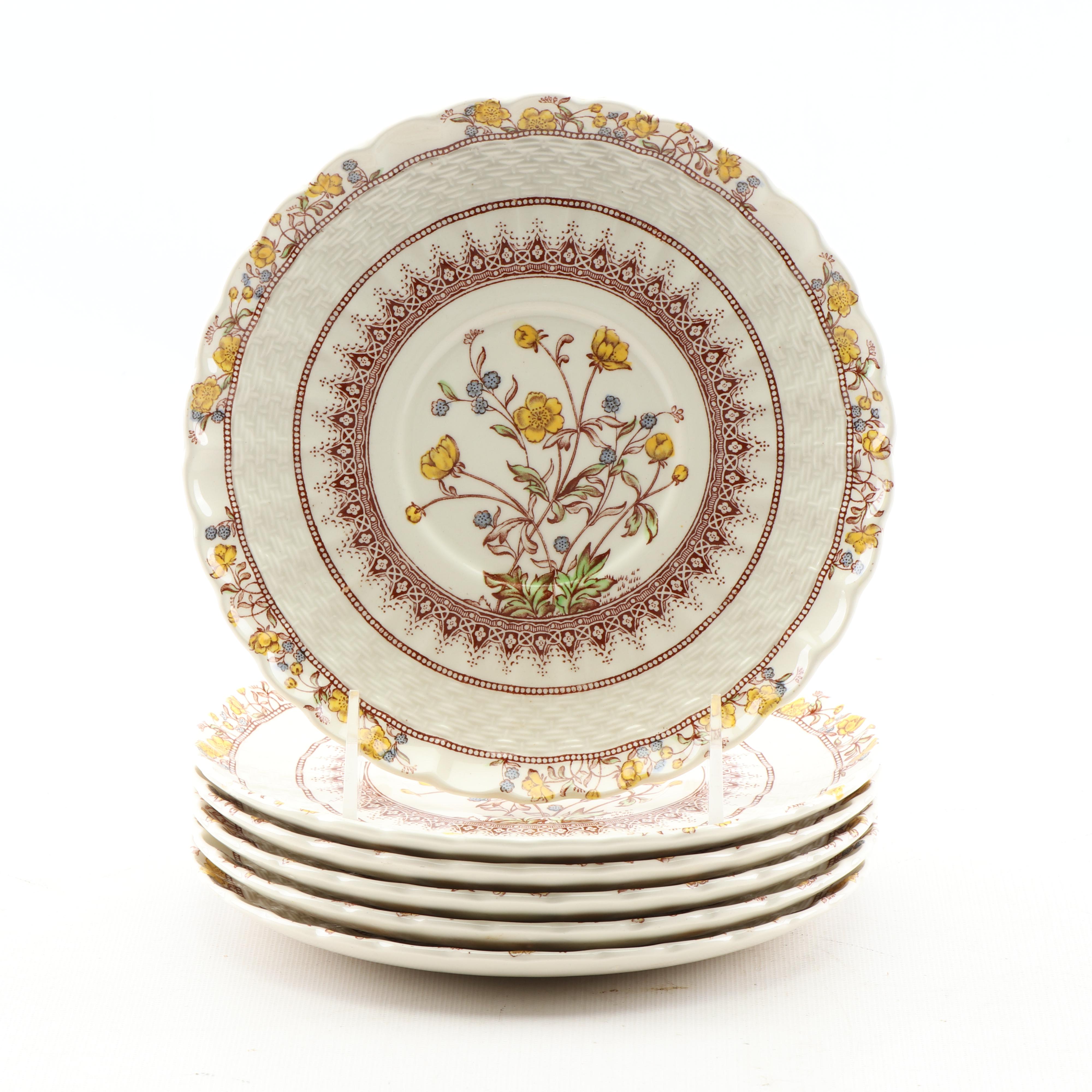 Spode "Buttercup" Hand Colored Cream Soup Bowls and Underplates