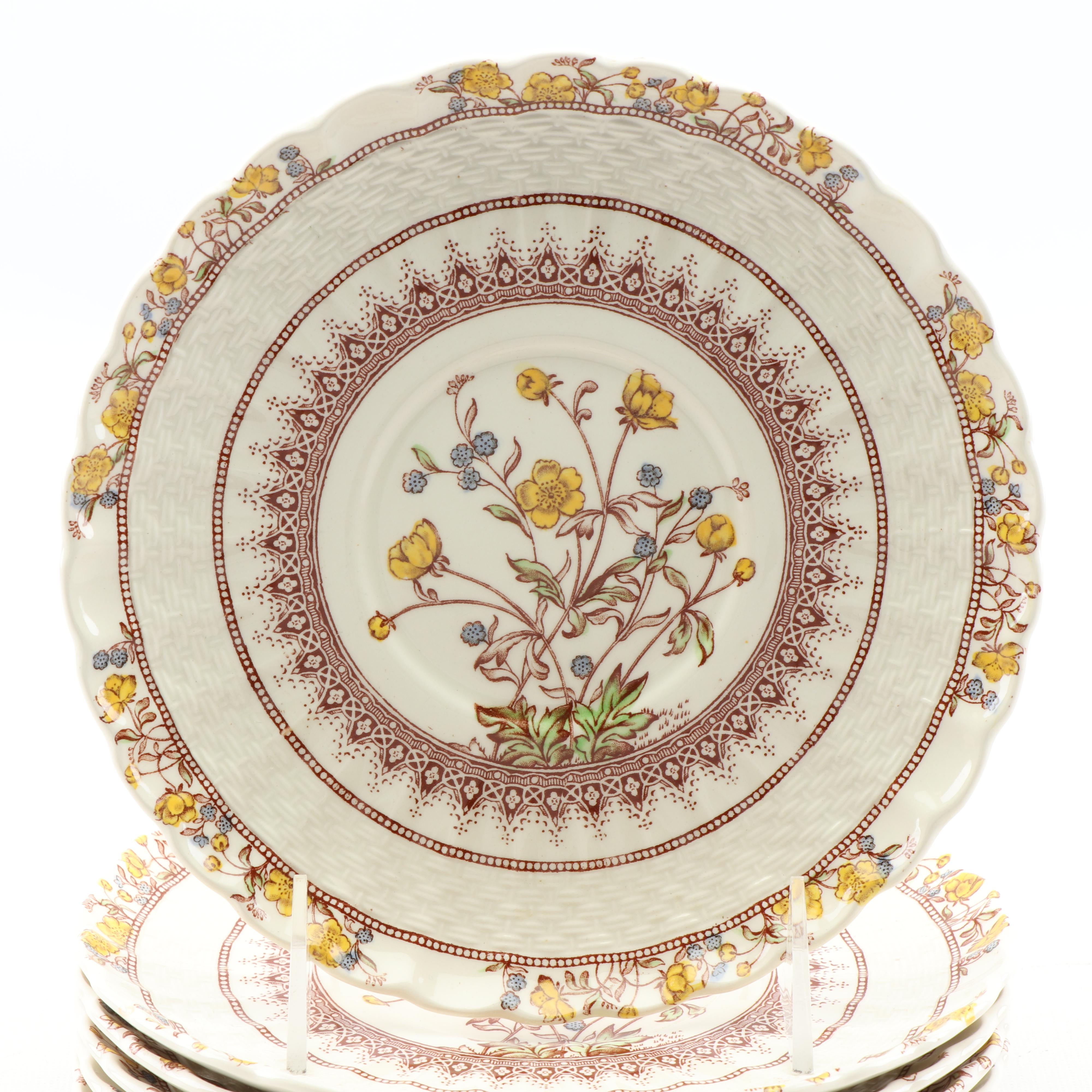 Spode "Buttercup" Hand Colored Cream Soup Bowls and Underplates
