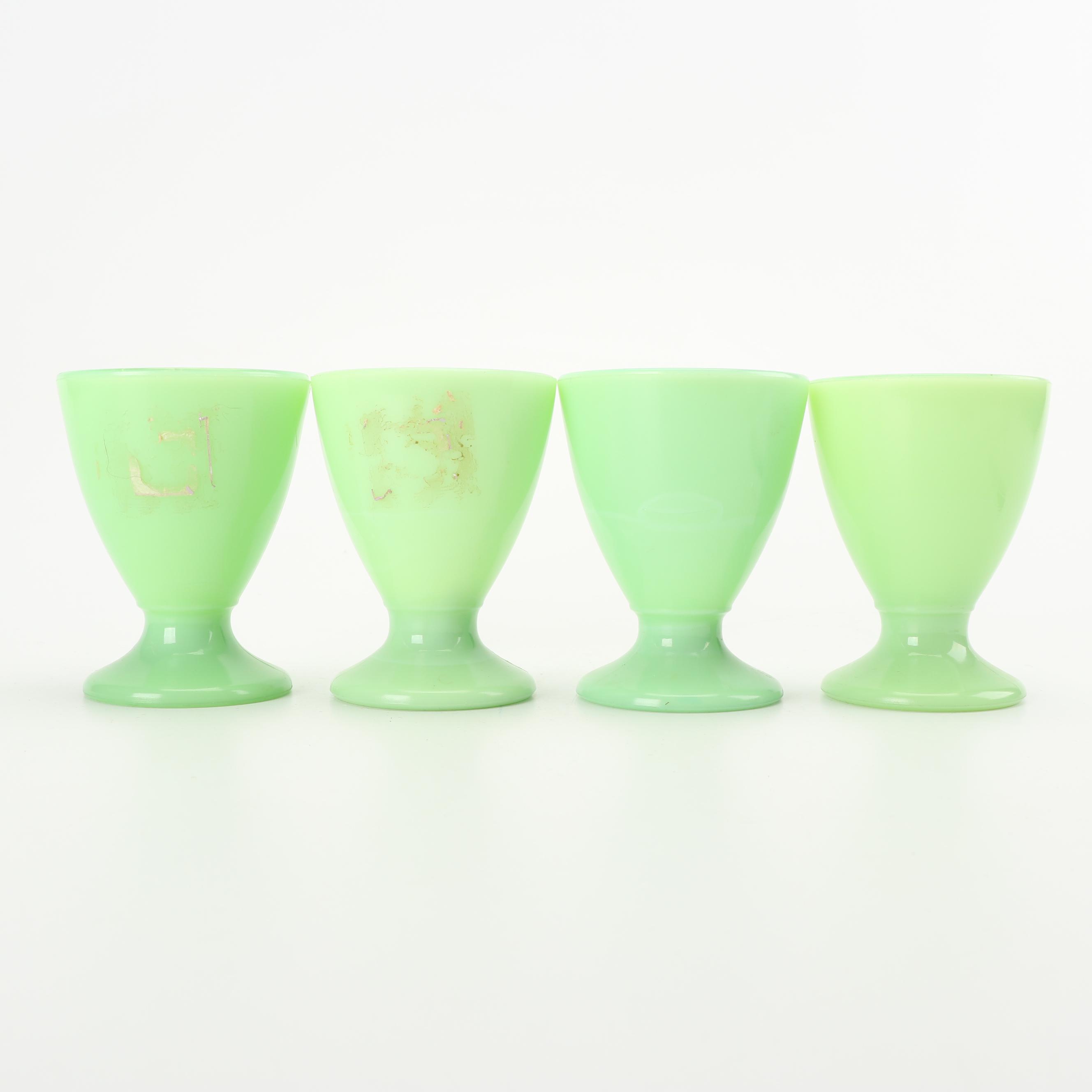 McKee Jadeite Glass Footed Tumblers, Mid-Century