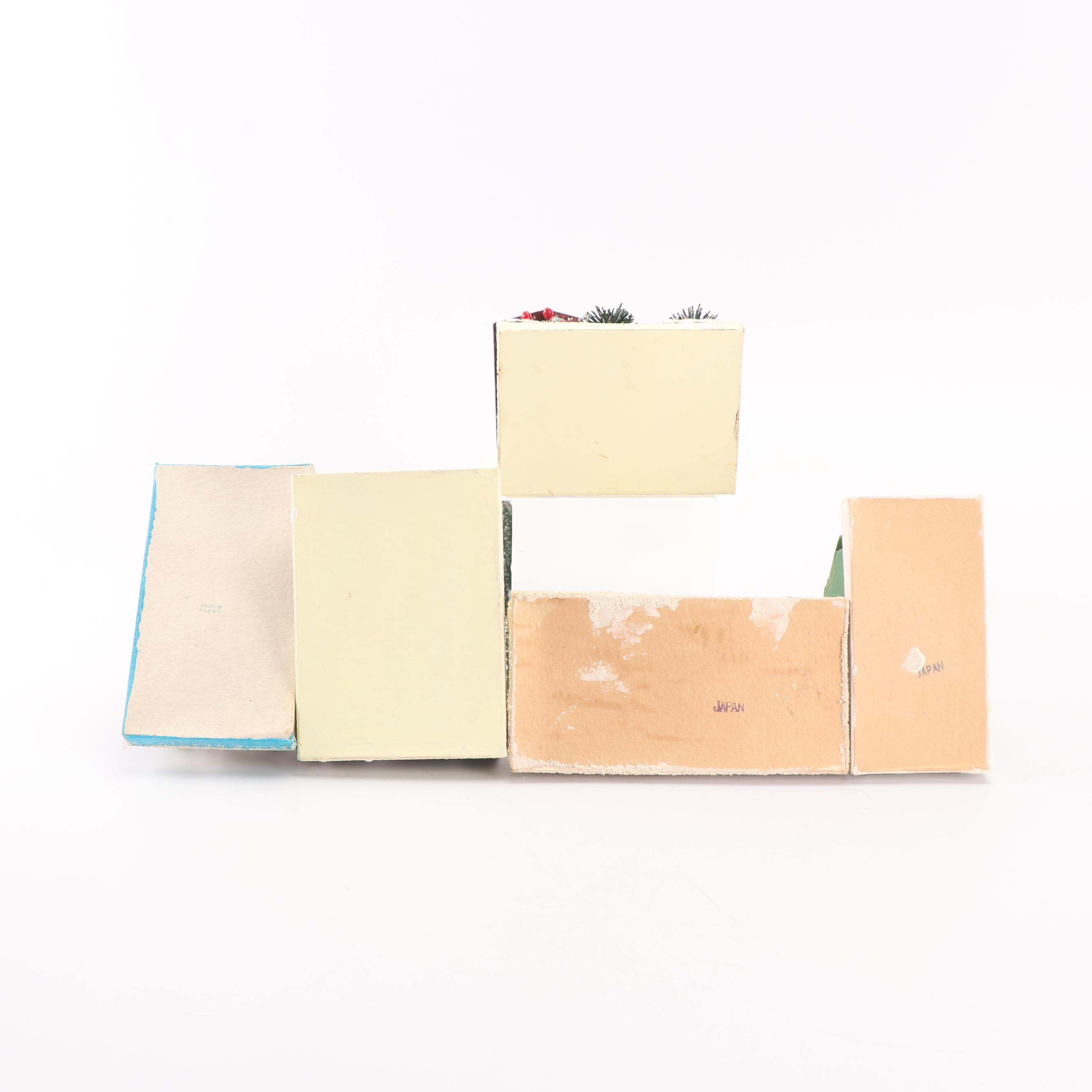 Glass Christmas Ornaments, Basket, and Putz Houses