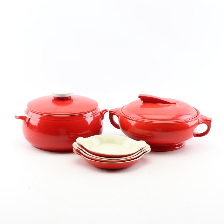 Hall "Chinese Red" Sundial and Tab Casseroles with Nesting Au Gratins