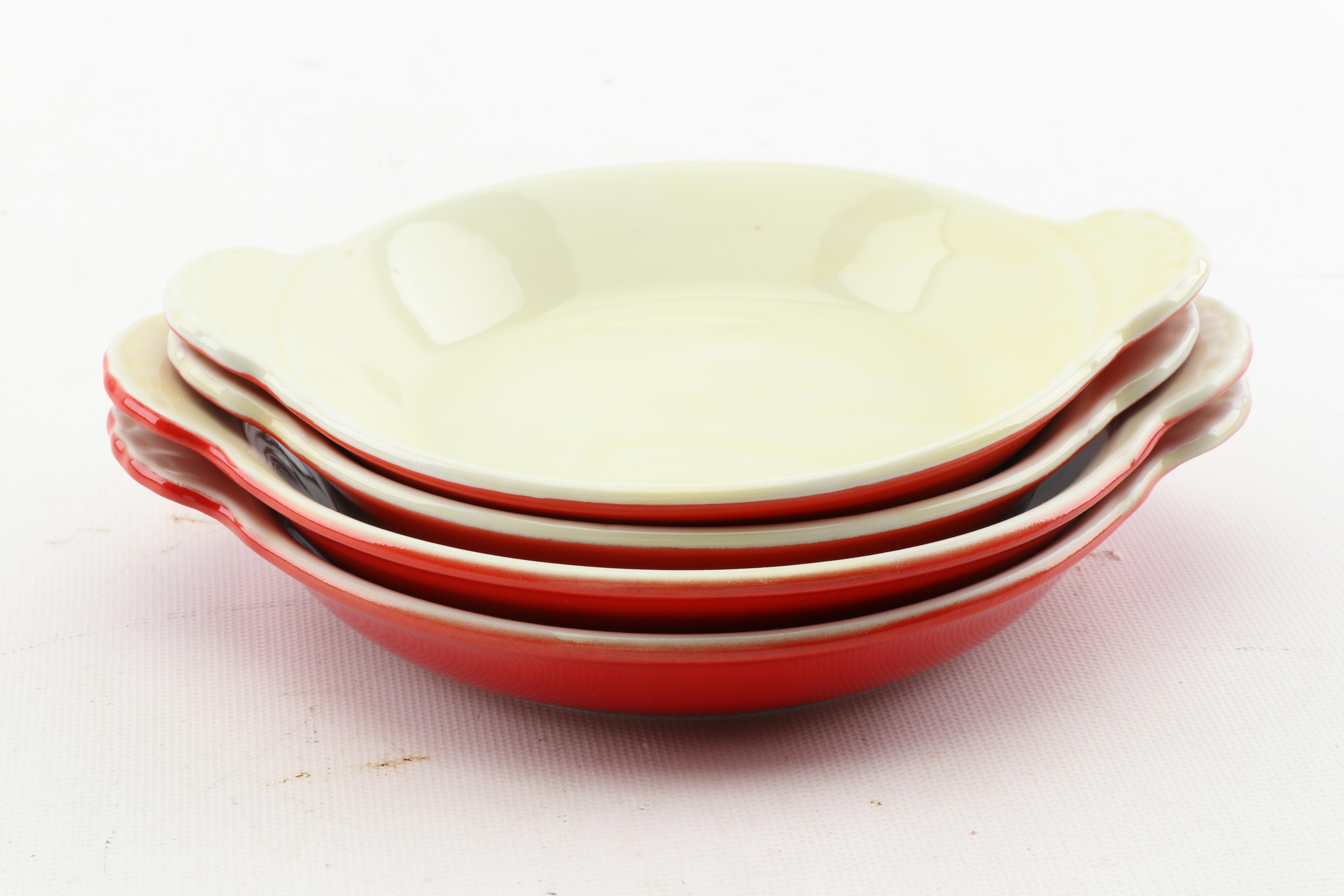 Hall "Chinese Red" Sundial and Tab Casseroles with Nesting Au Gratins