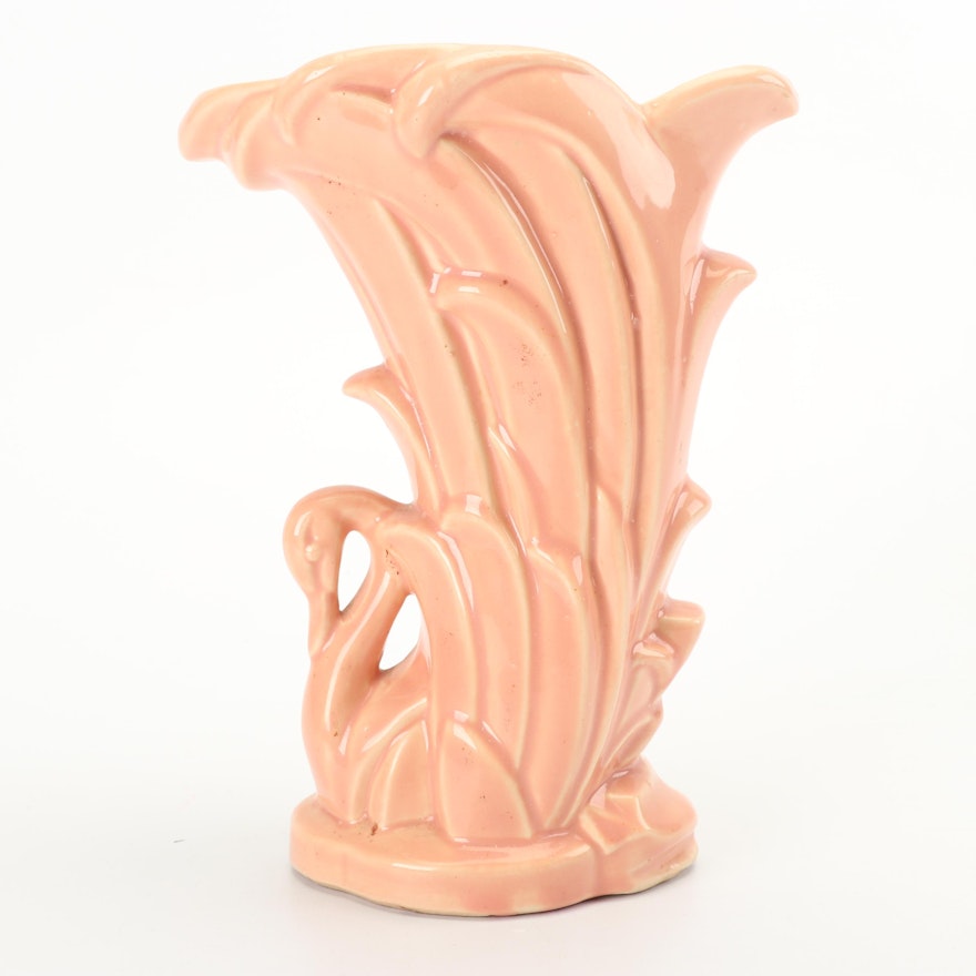 McCoy Pottery Pink Swan Vase, Mid 20th Century