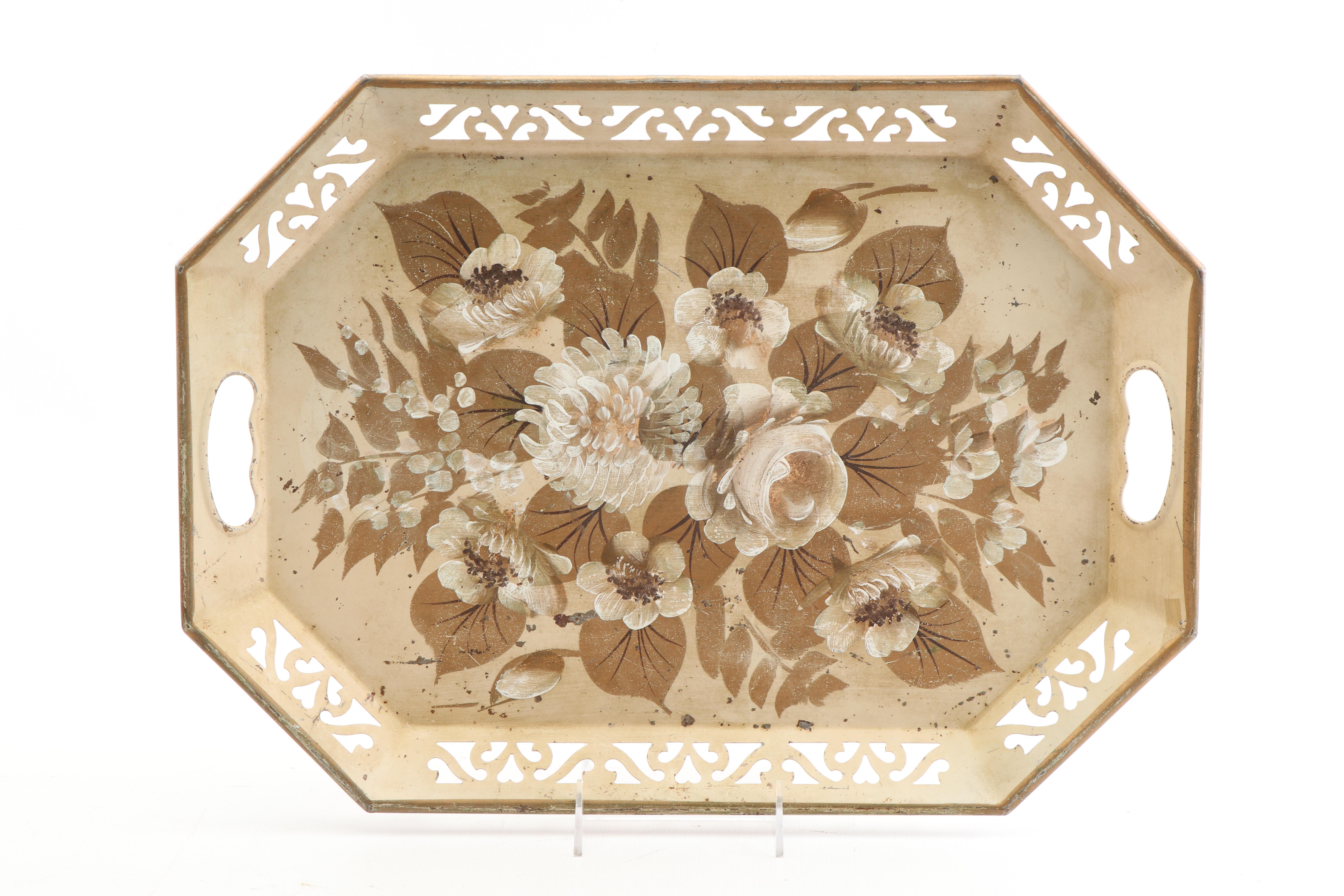 Hand-Painted Floral Metal Tole Trays including Nashco, Vintage