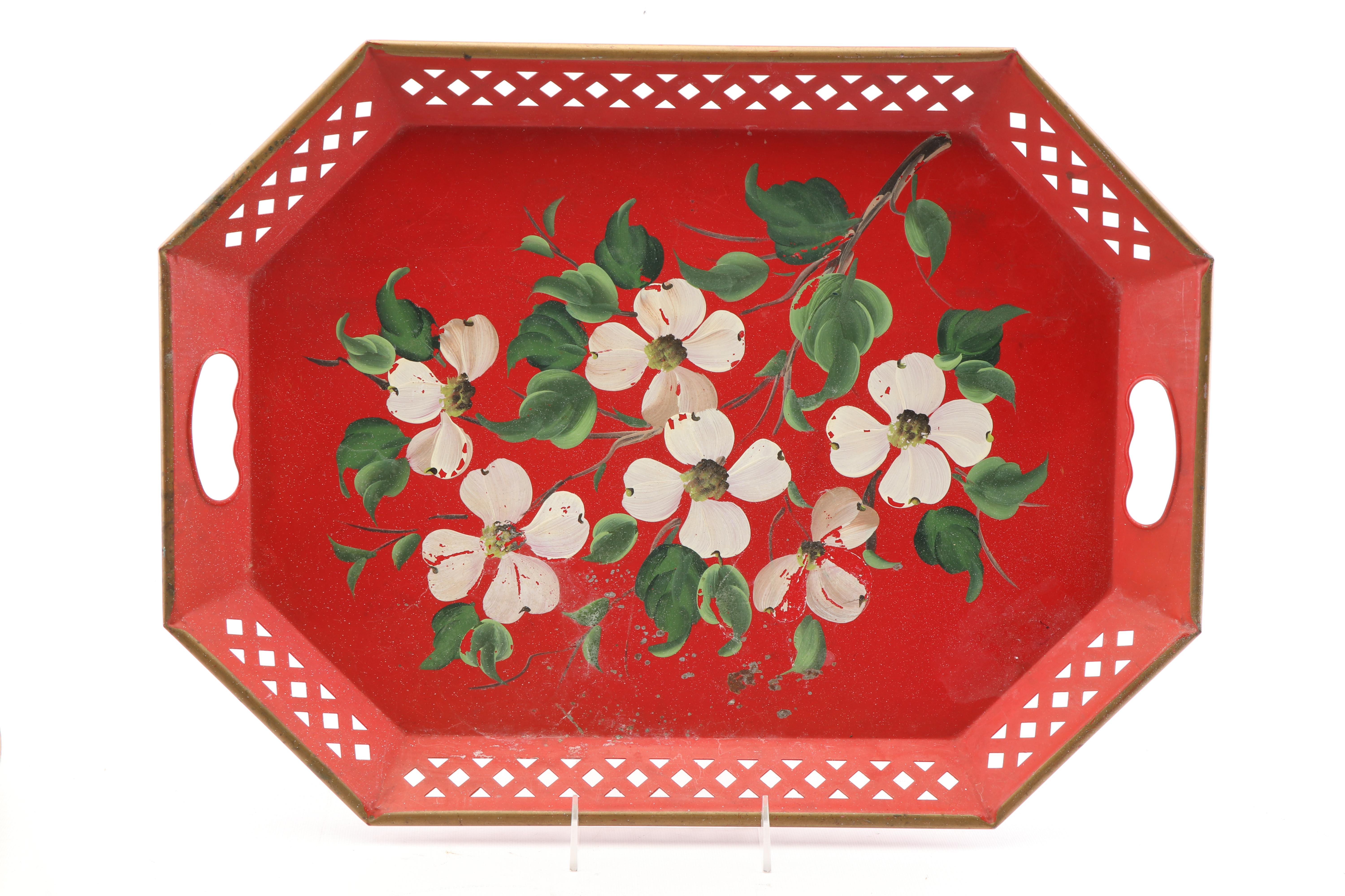 Hand-Painted Floral Metal Tole Trays including Nashco, Vintage