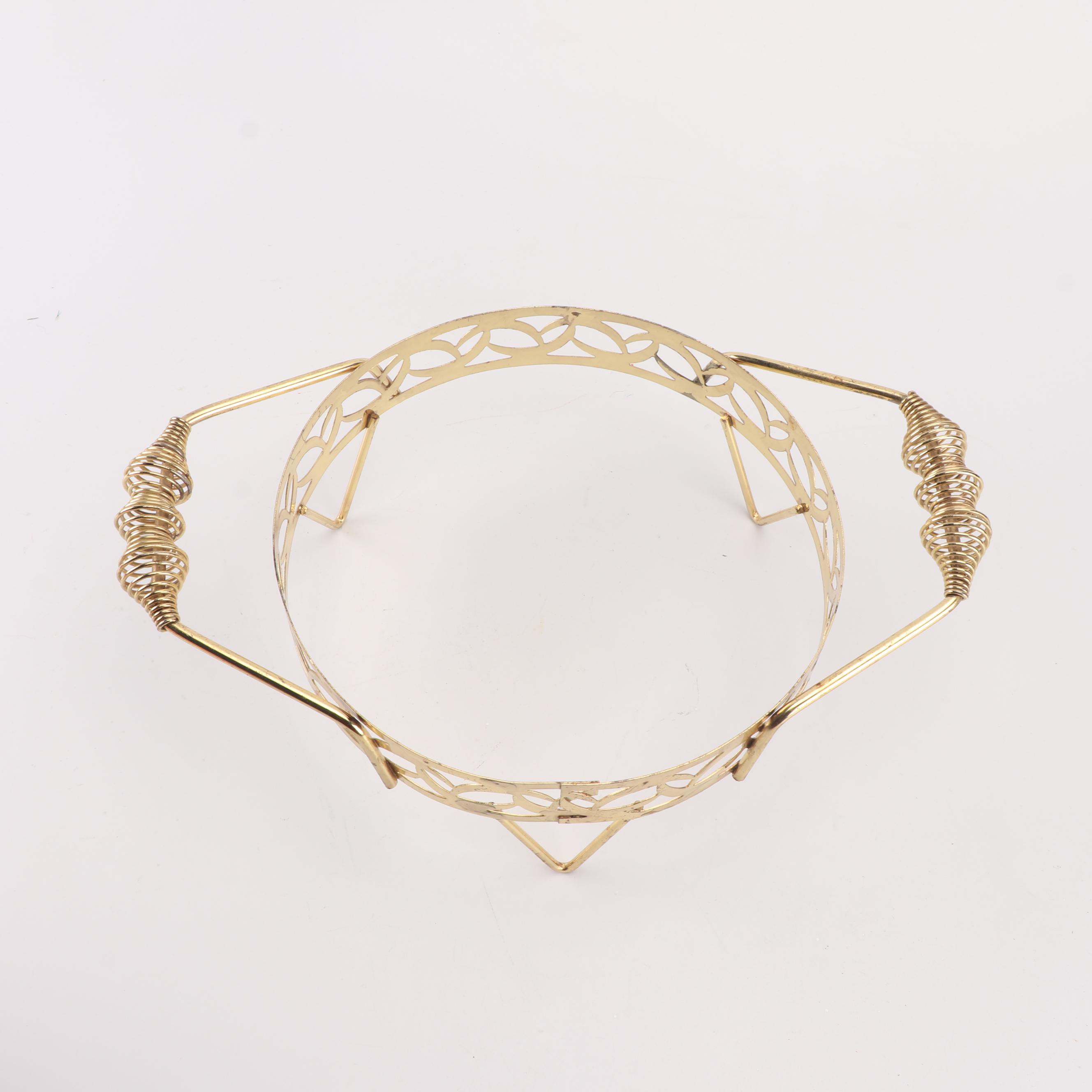 Pink Bauer Covered Casserole Dish with Brass Stand, Mid-Century