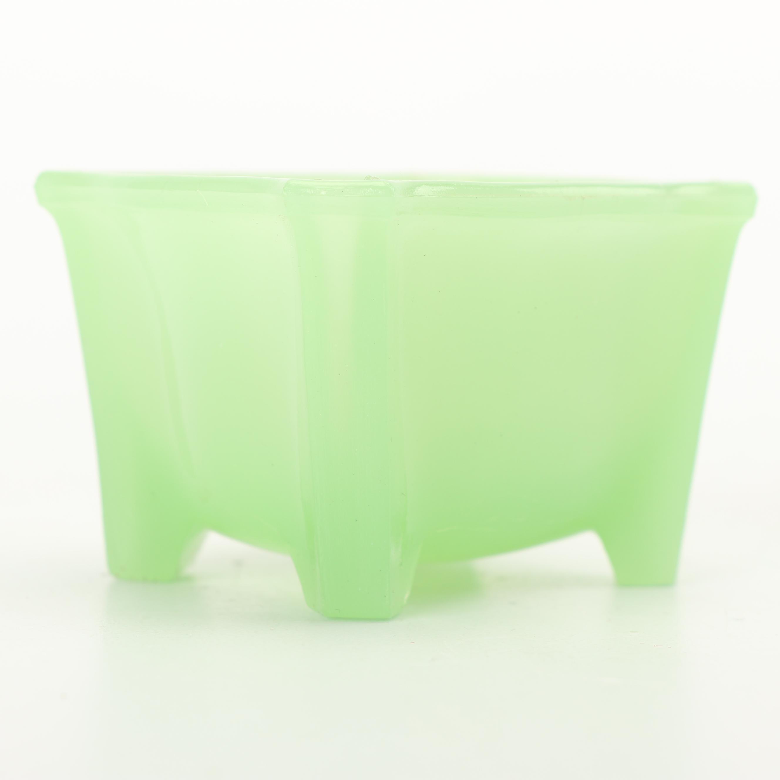 Jadeite Glass Footed Rectangular Bowls, Mid-Century
