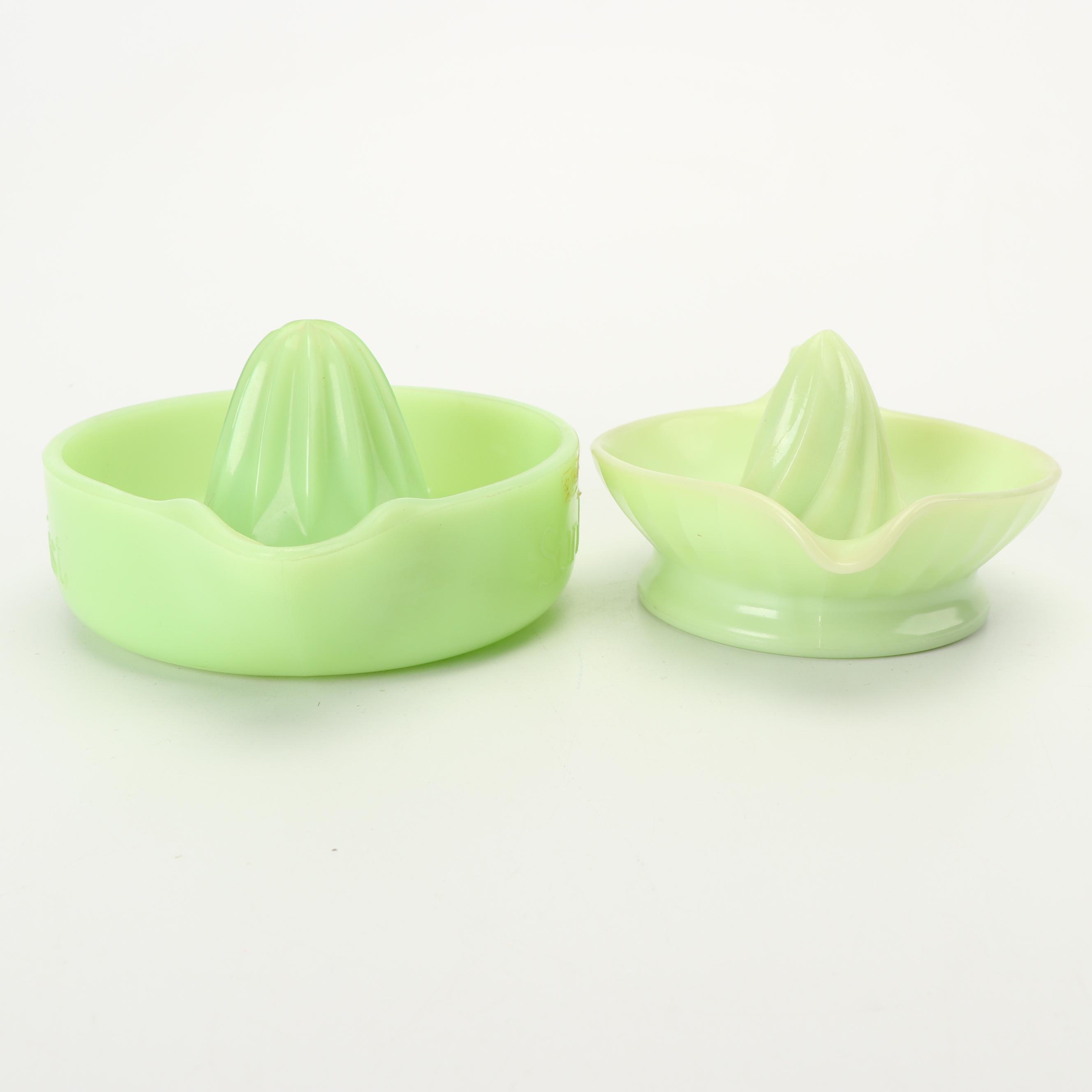 McKee "Sunkist" and Swirled Jadeite Glass Reamers, Mid-Century