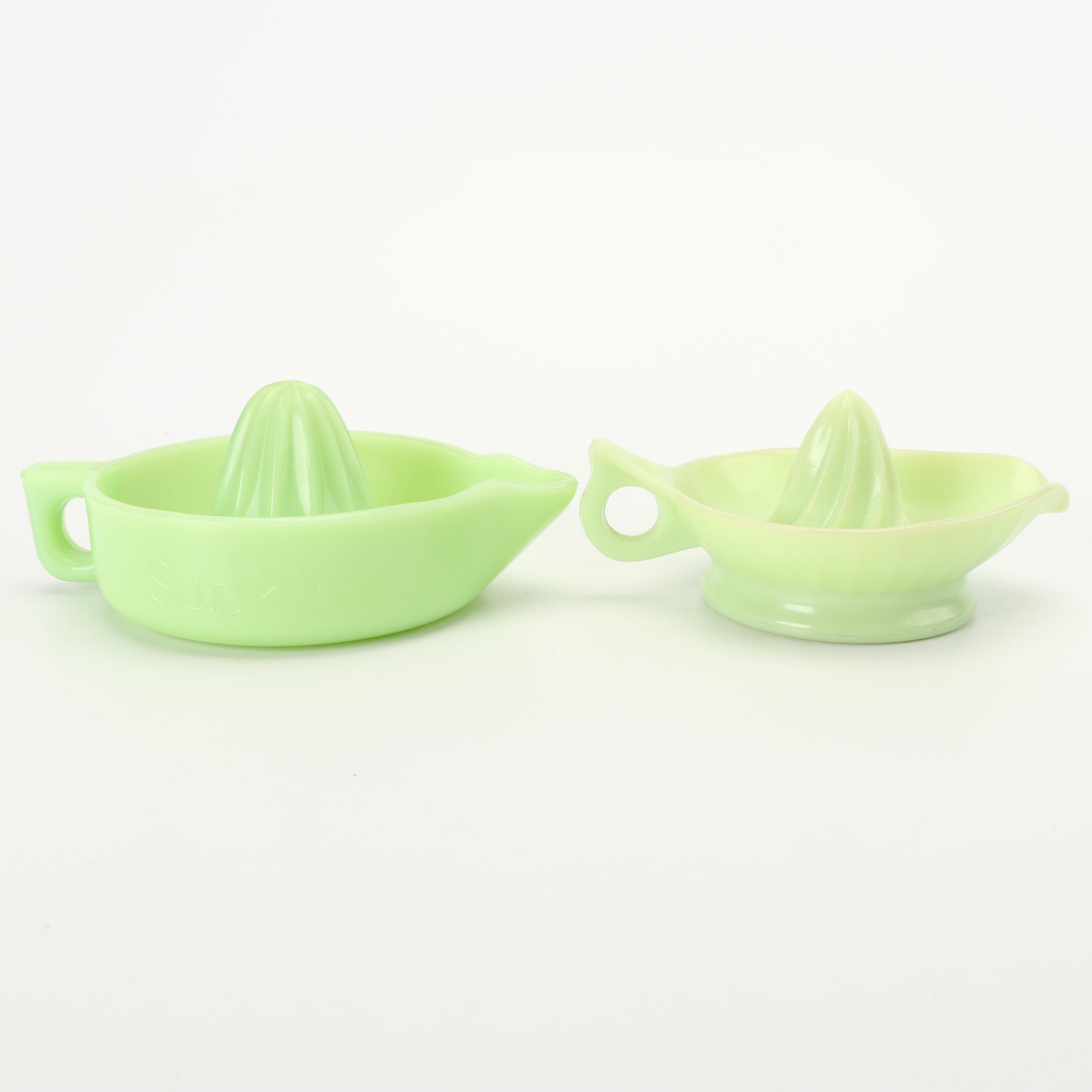 McKee "Sunkist" and Swirled Jadeite Glass Reamers, Mid-Century