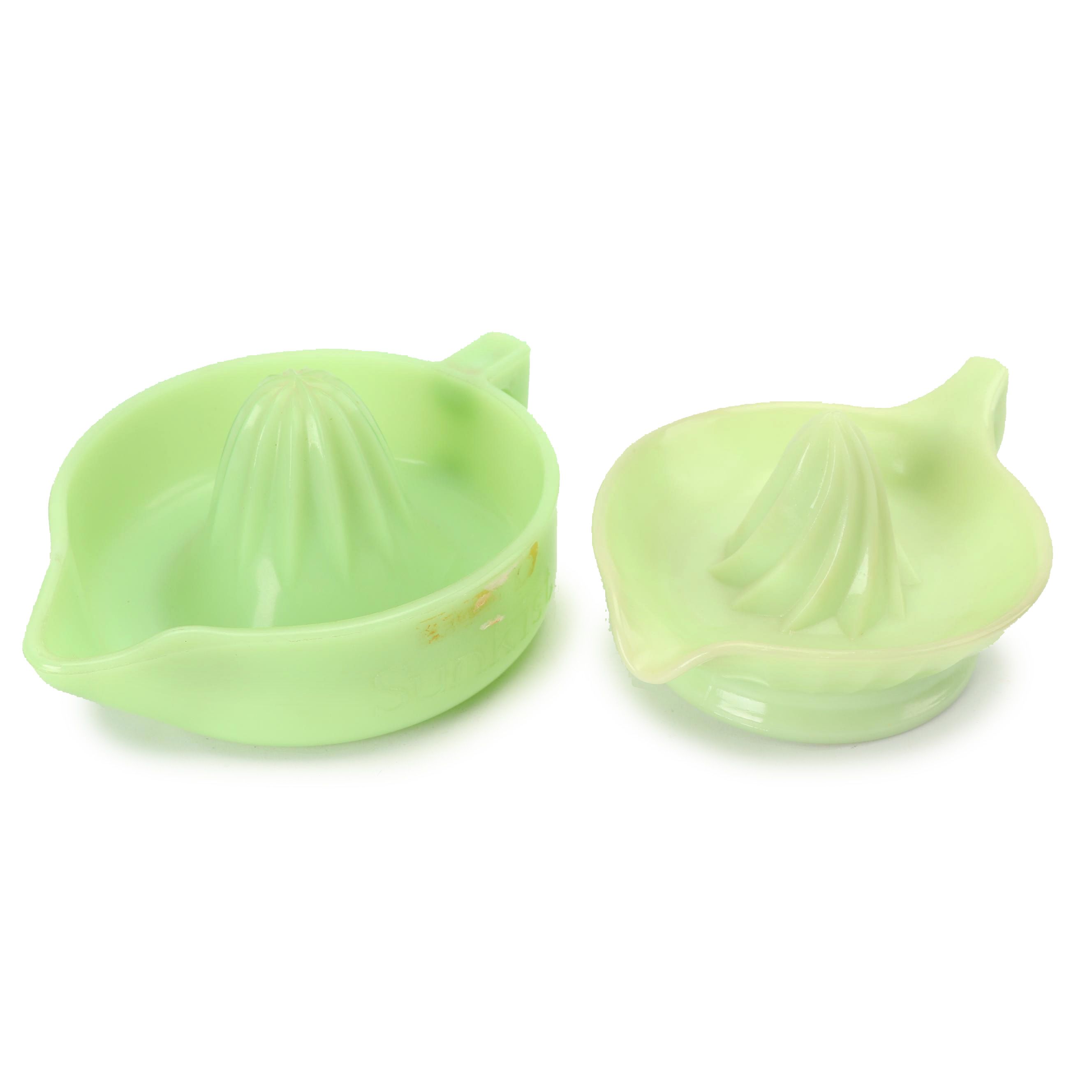 McKee "Sunkist" and Swirled Jadeite Glass Reamers, Mid-Century