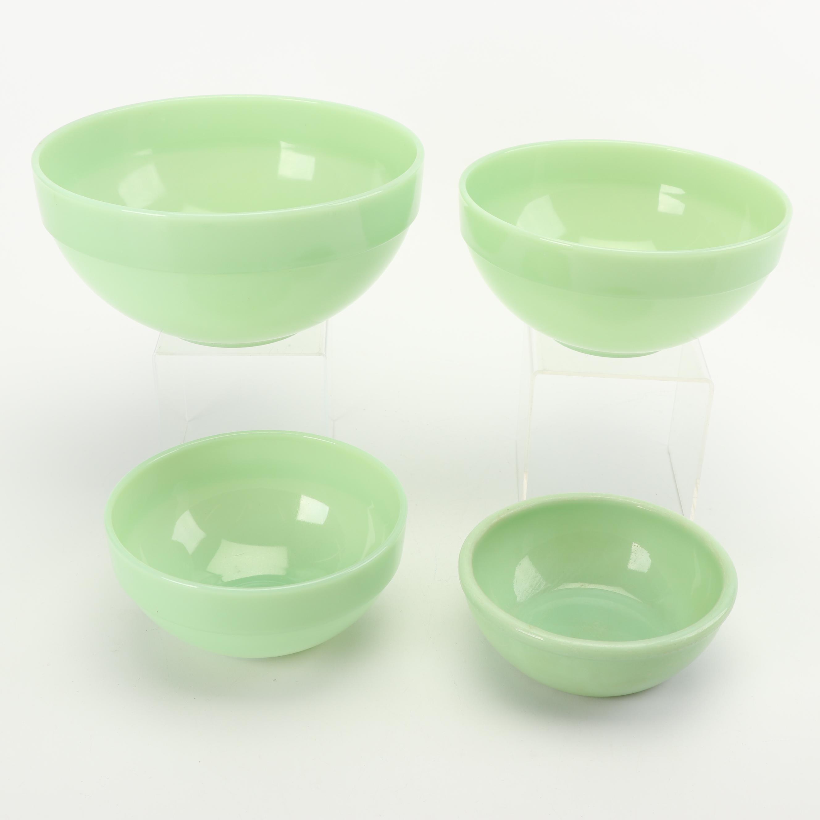 Anchor Hocking Fire King "Jade-ite" Mixing Bowl Set and Cereal Bowl