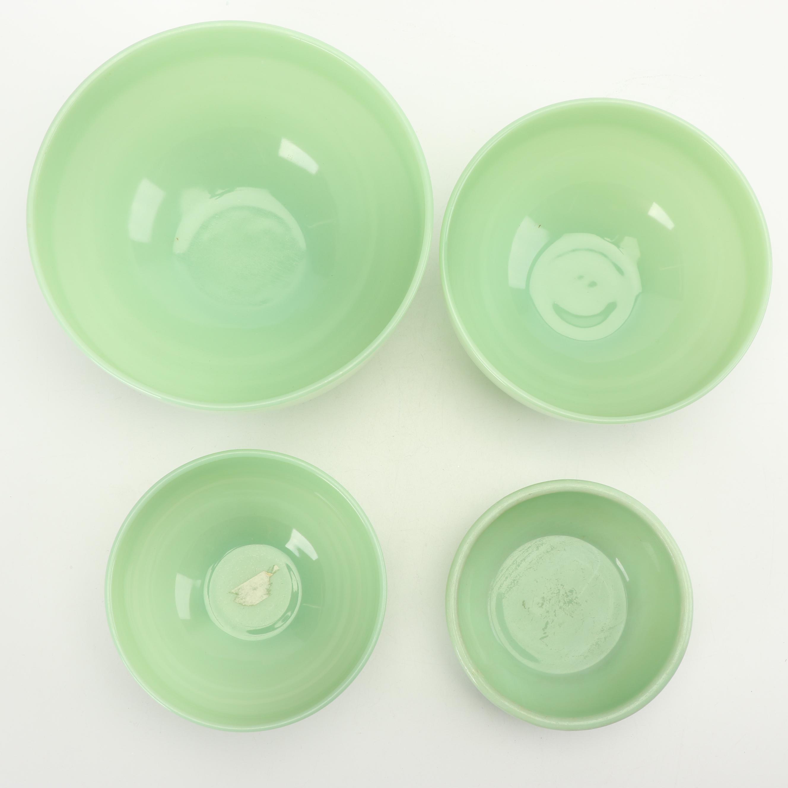 Anchor Hocking Fire King "Jade-ite" Mixing Bowl Set and Cereal Bowl