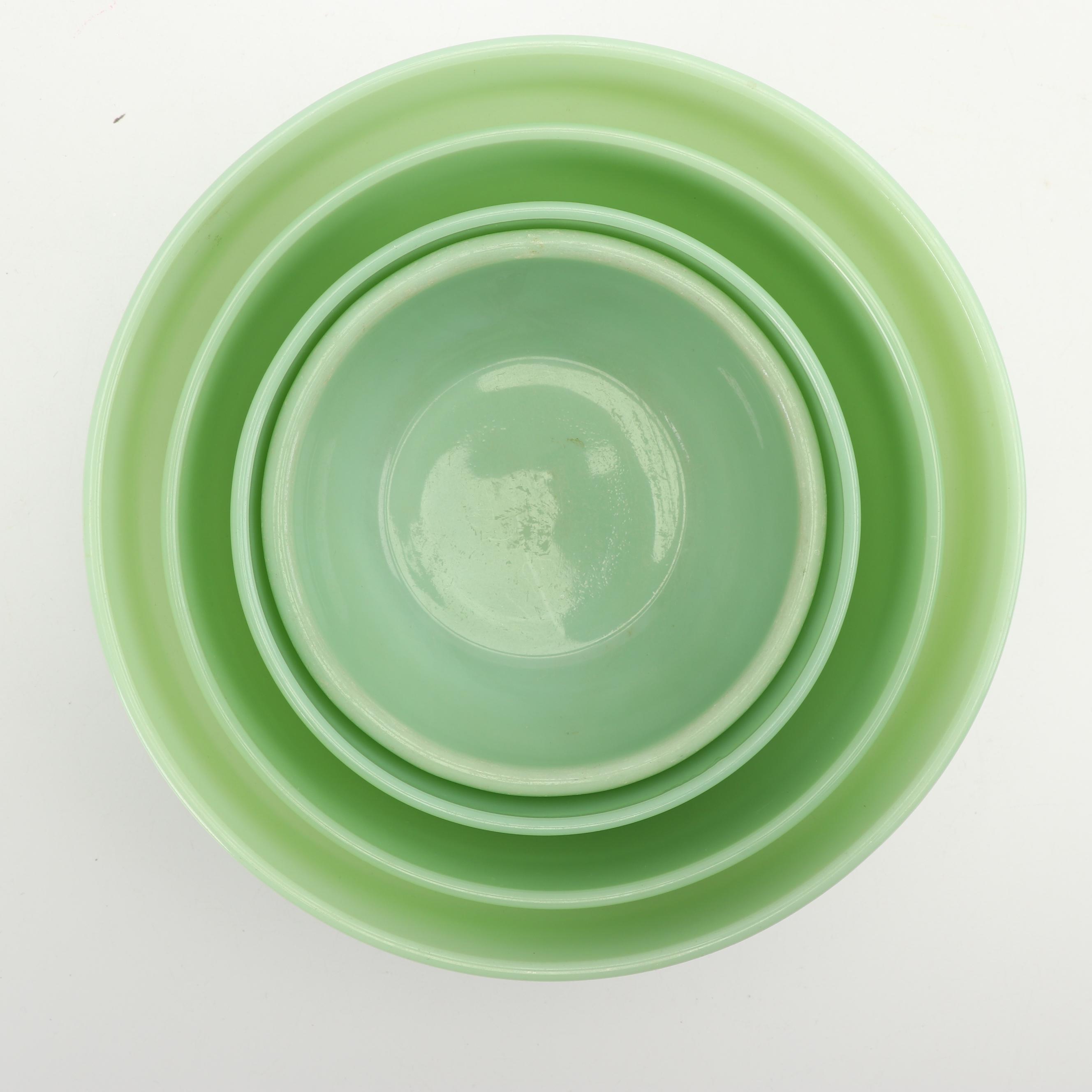 Anchor Hocking Fire King "Jade-ite" Mixing Bowl Set and Cereal Bowl