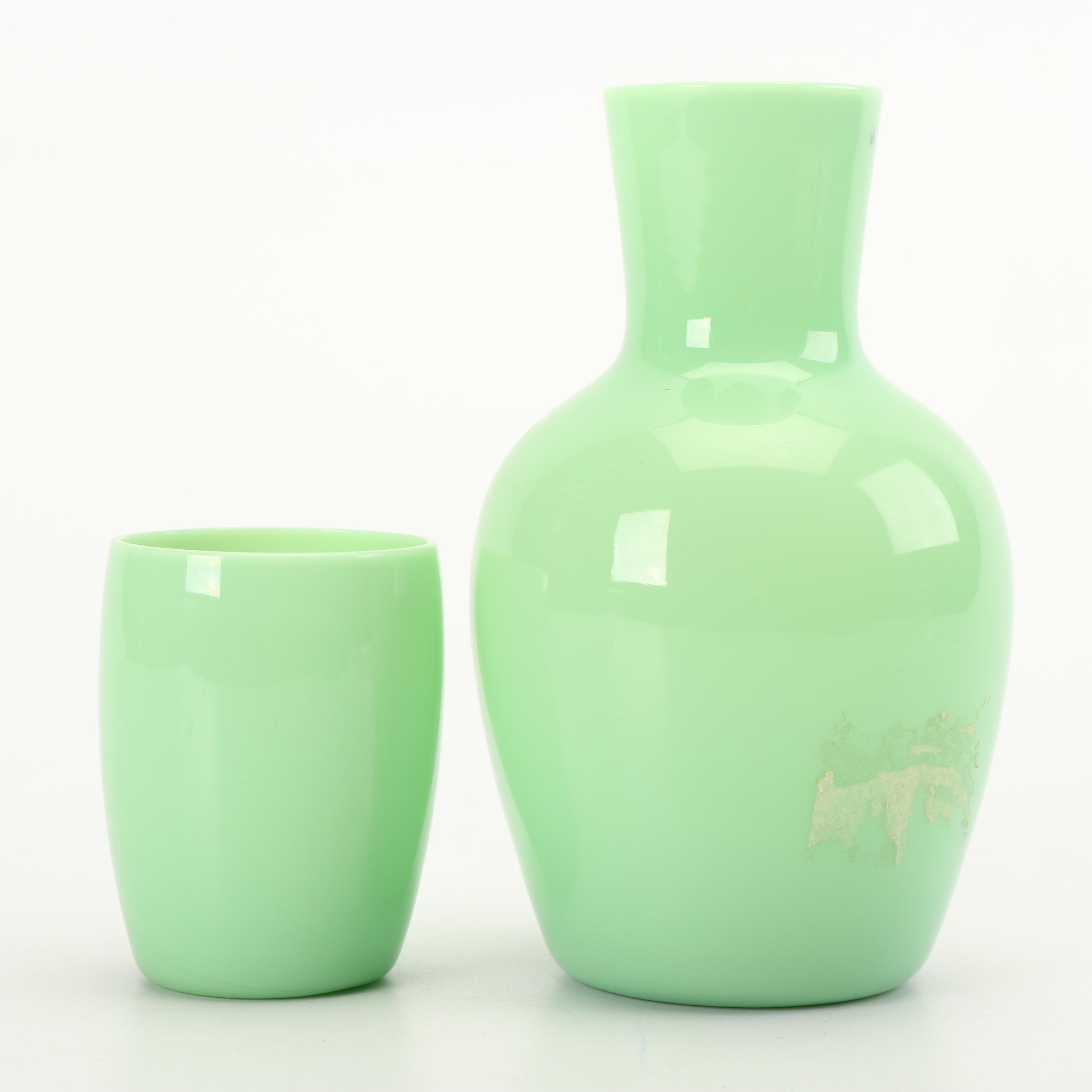 Jadeite Glass Bedside Carafe, Mid-Century