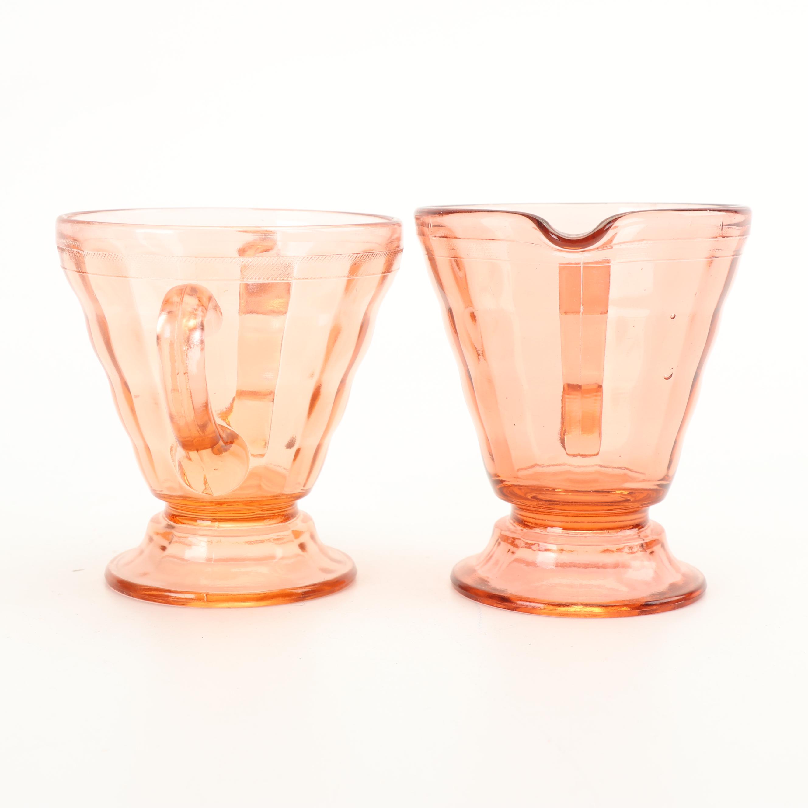 Vintage Pink Depression Glass Creamer and Sugar Sets featuring Jeanette