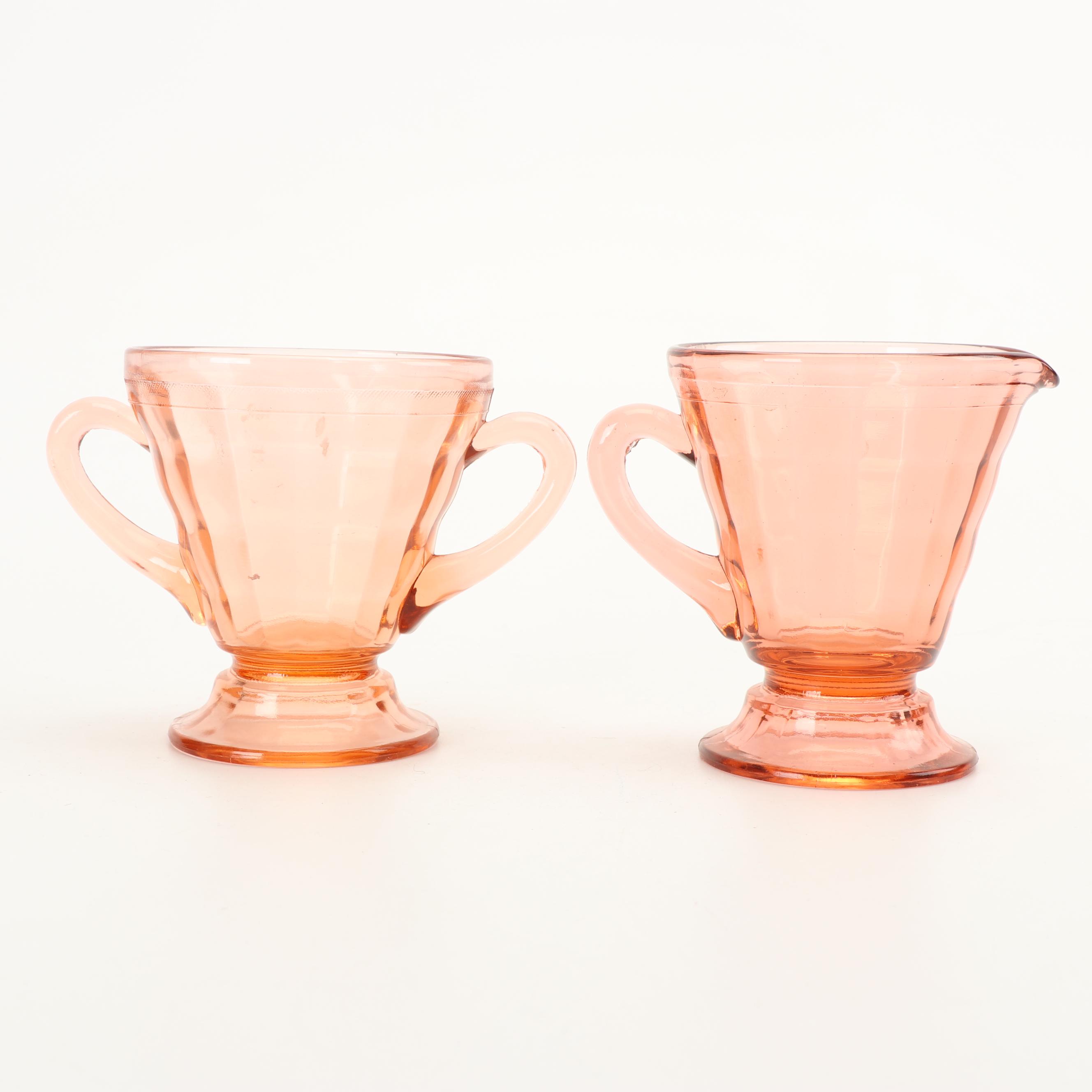 Vintage Pink Depression Glass Creamer and Sugar Sets featuring Jeanette