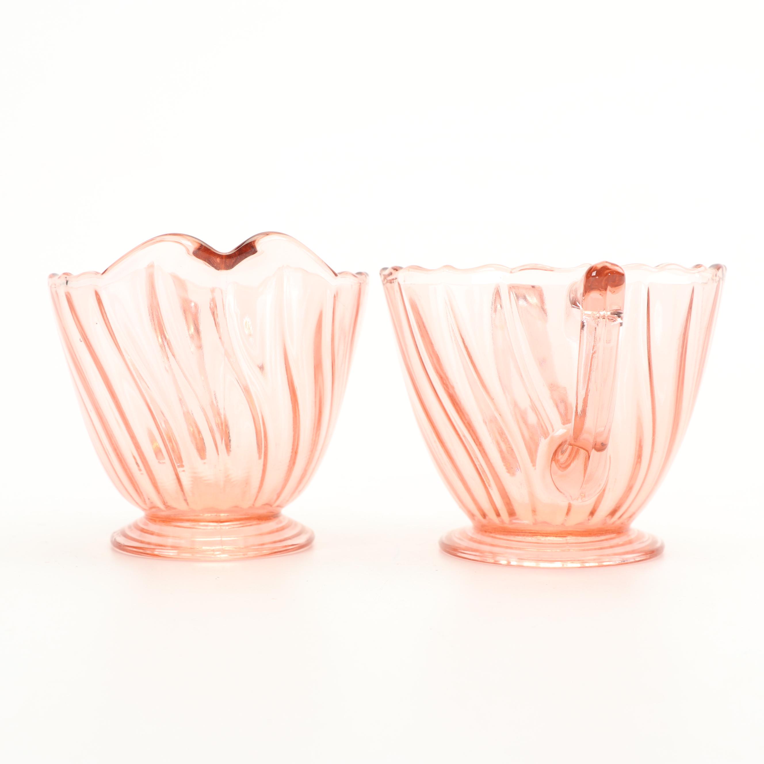 Vintage Pink Depression Glass Creamer and Sugar Sets featuring Jeanette