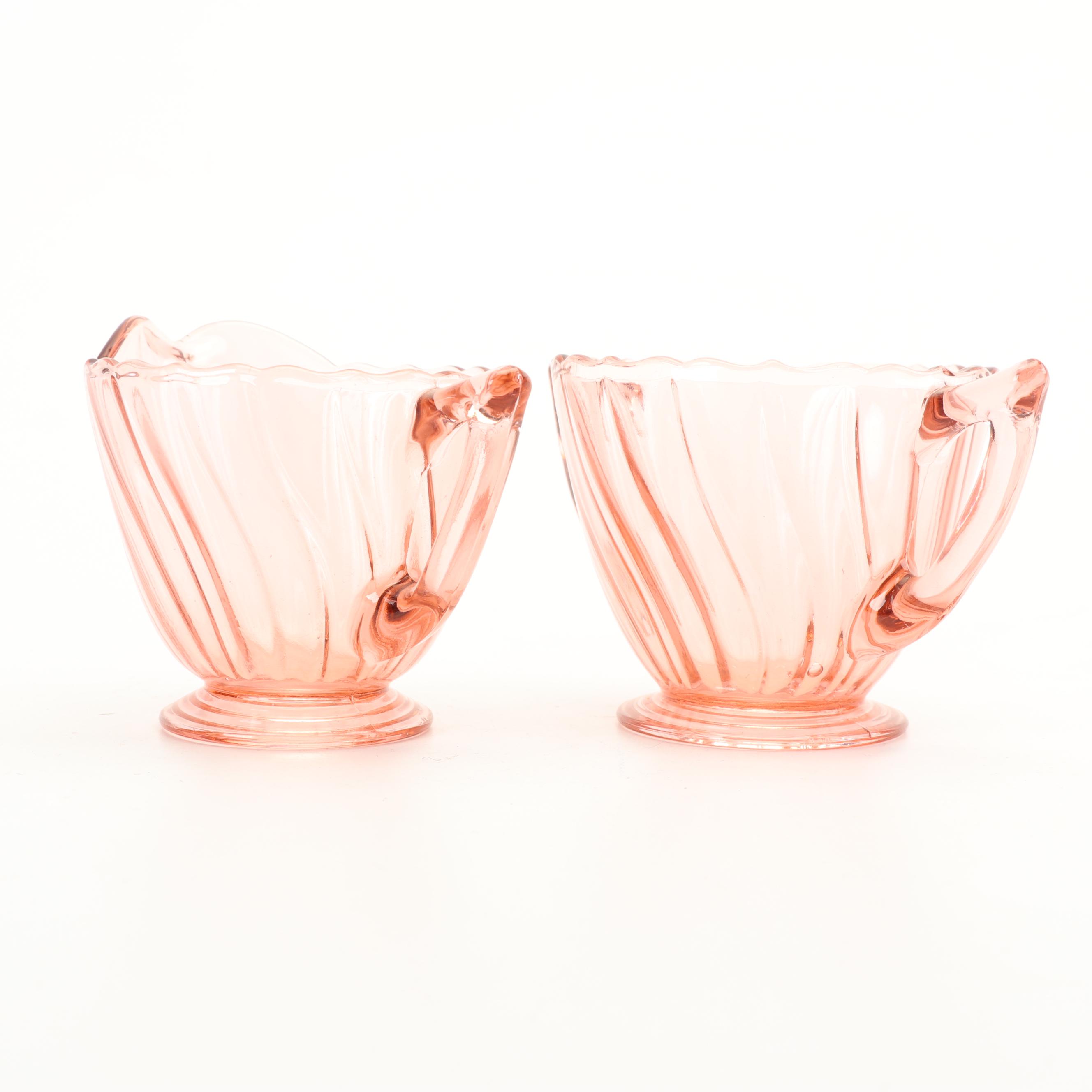 Vintage Pink Depression Glass Creamer and Sugar Sets featuring Jeanette