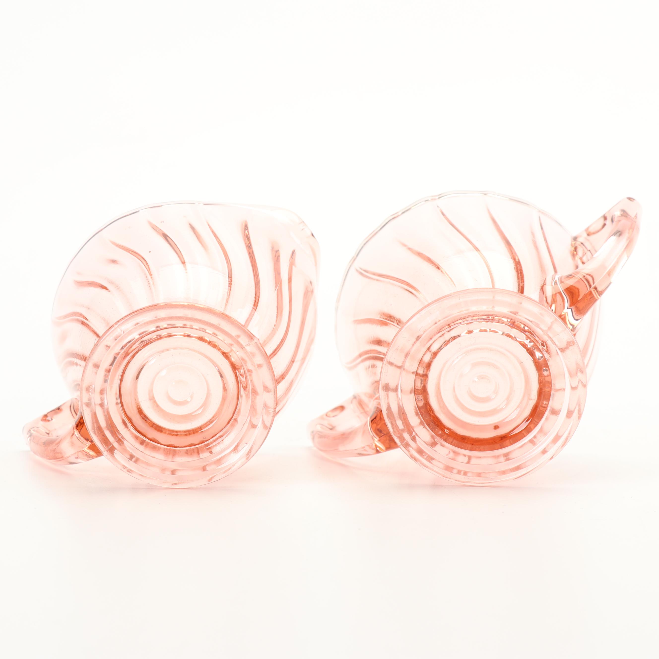 Vintage Pink Depression Glass Creamer and Sugar Sets featuring Jeanette