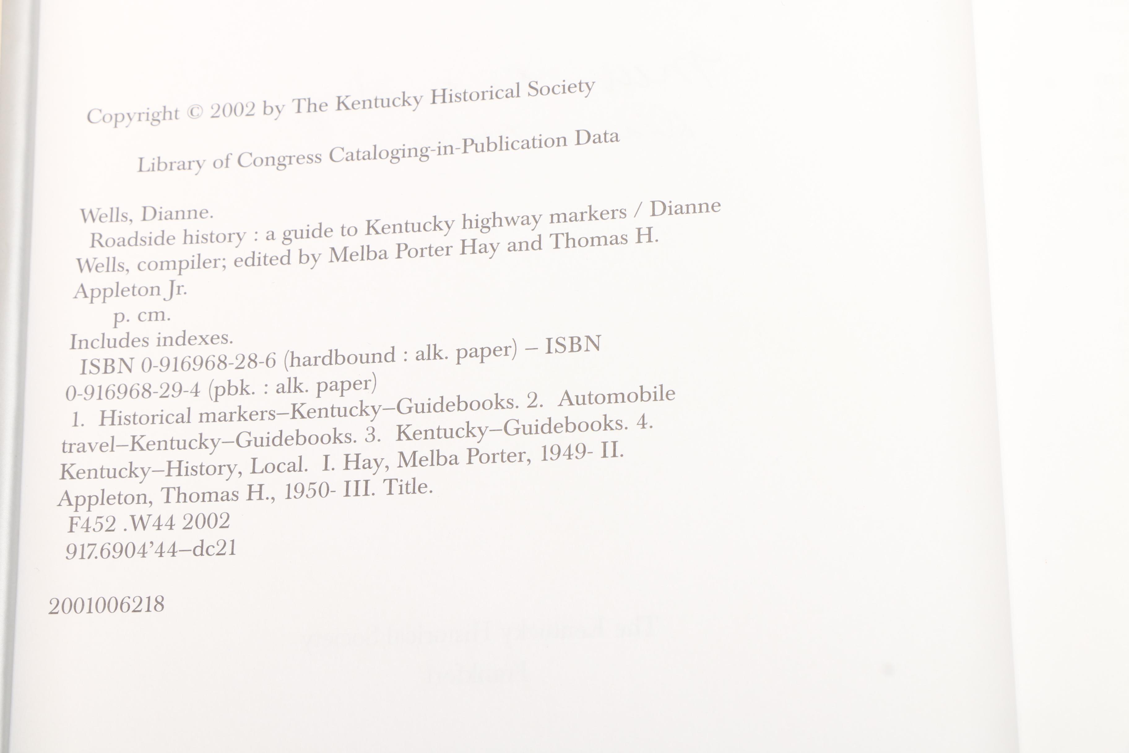 "Roadside History: A Guide to Kentucky Highway Markers" Signed First Edition