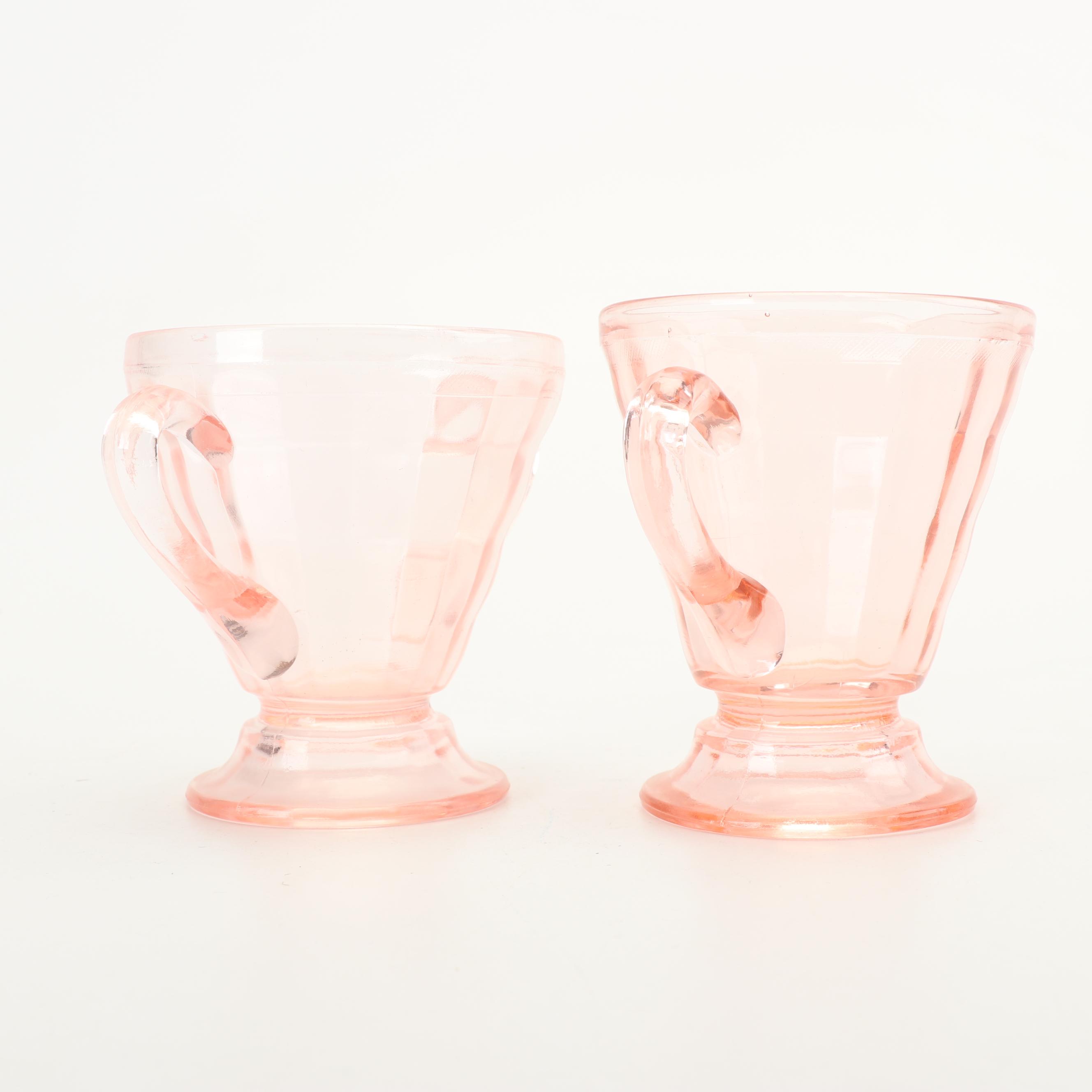 Pink Depression Glass Creamer and Sugar Sets featuring Hazel-Atlas