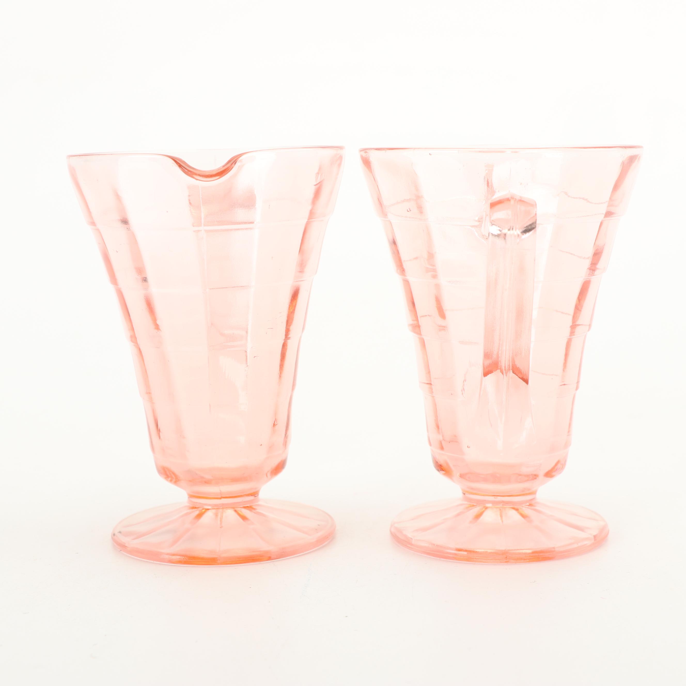 Pink Depression Glass Creamer and Sugar Sets featuring Hazel-Atlas