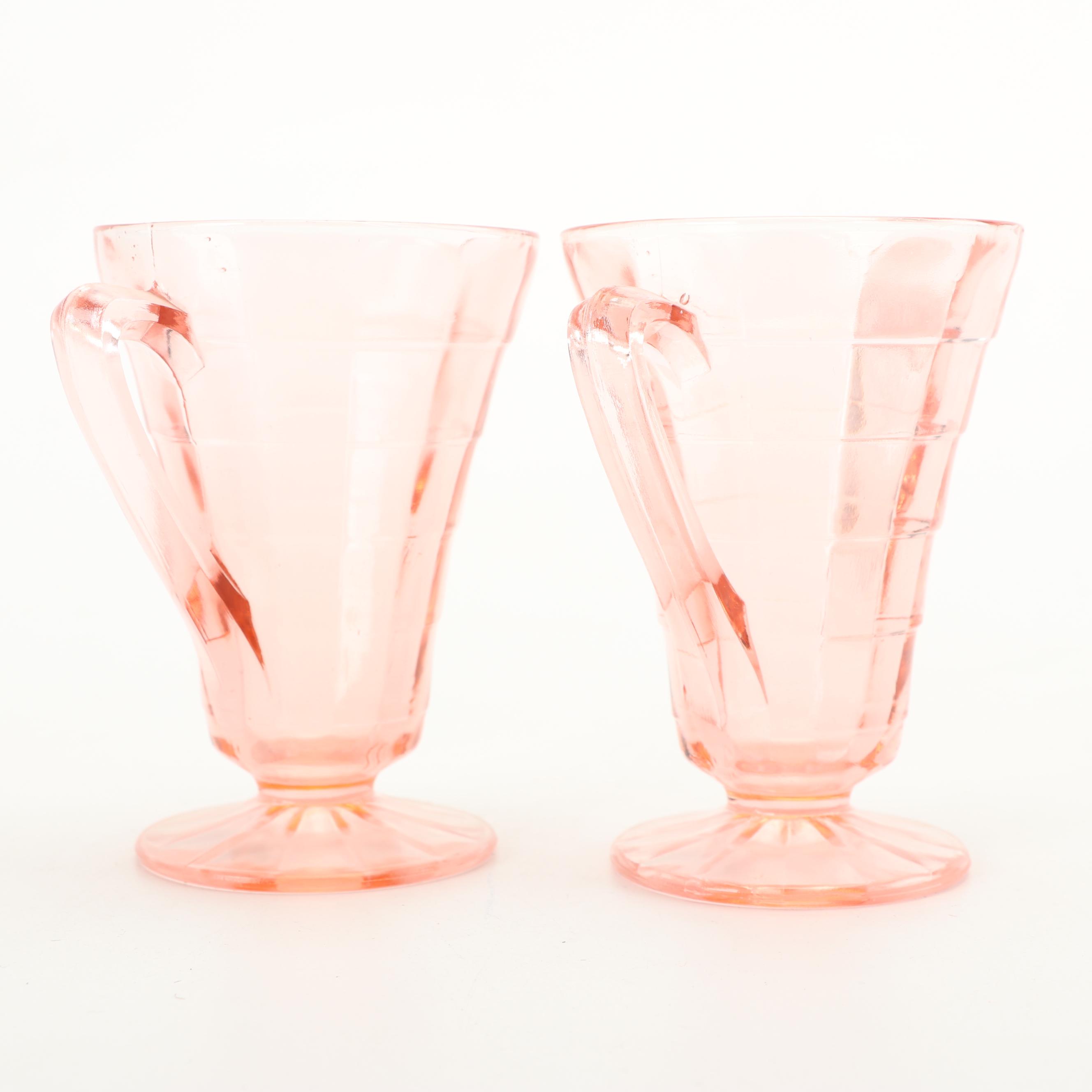 Pink Depression Glass Creamer and Sugar Sets featuring Hazel-Atlas