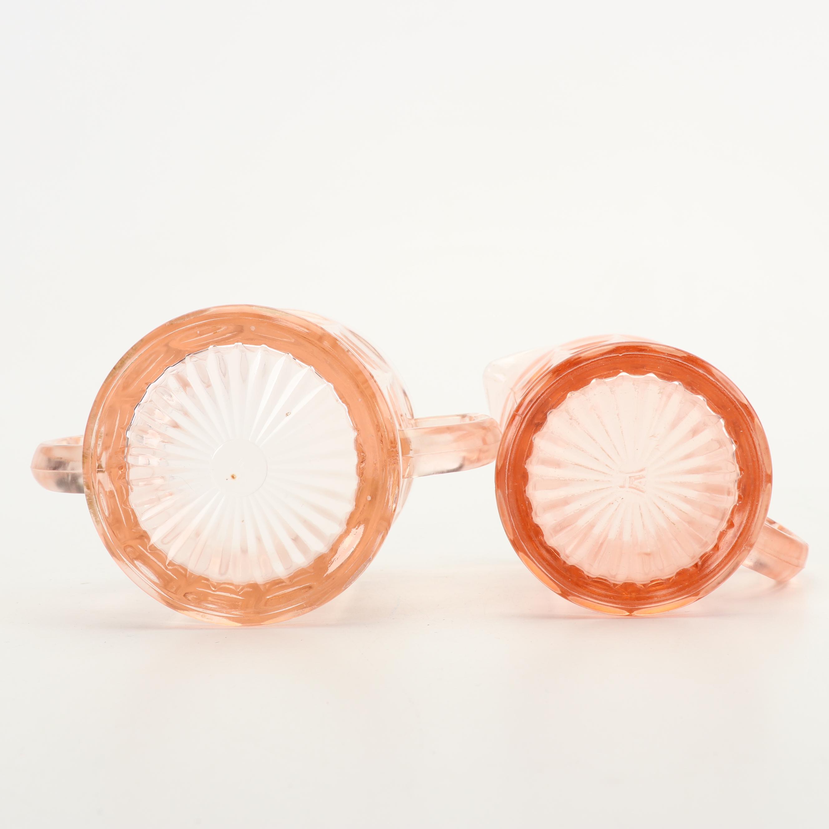 Pink Depression Glass Creamer and Sugar Sets featuring Hazel-Atlas